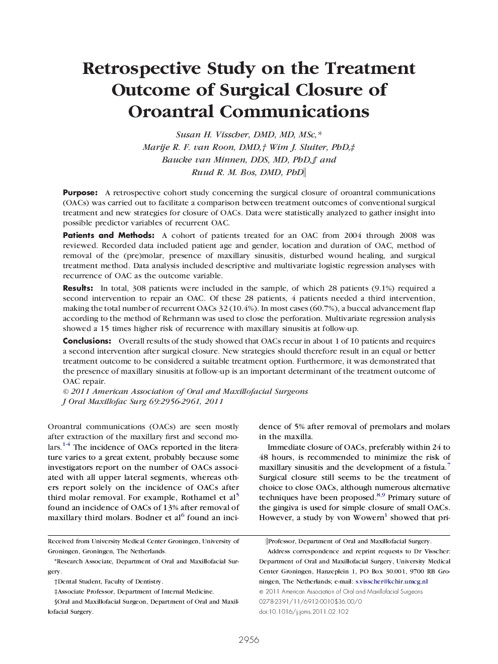 Retrospective Study on the Treatment Outcome of Surgical Closure of Oroantral Communications