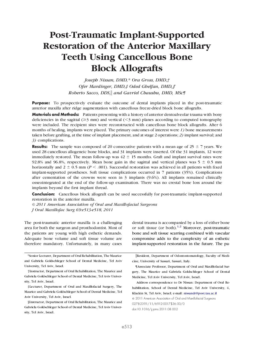 Post-Traumatic Implant-Supported Restoration of the Anterior Maxillary Teeth Using Cancellous Bone Block Allografts