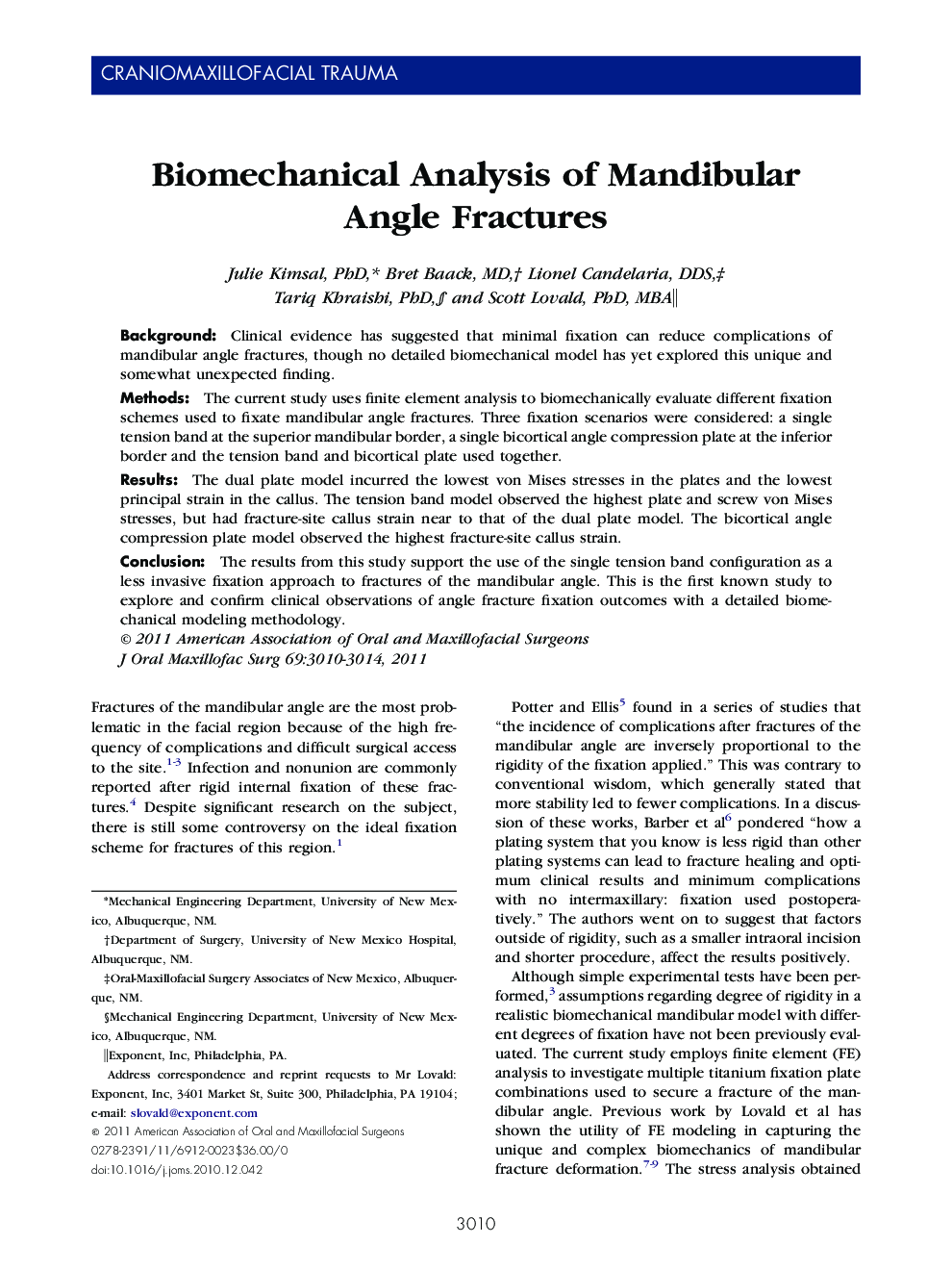 Biomechanical Analysis of Mandibular Angle Fractures