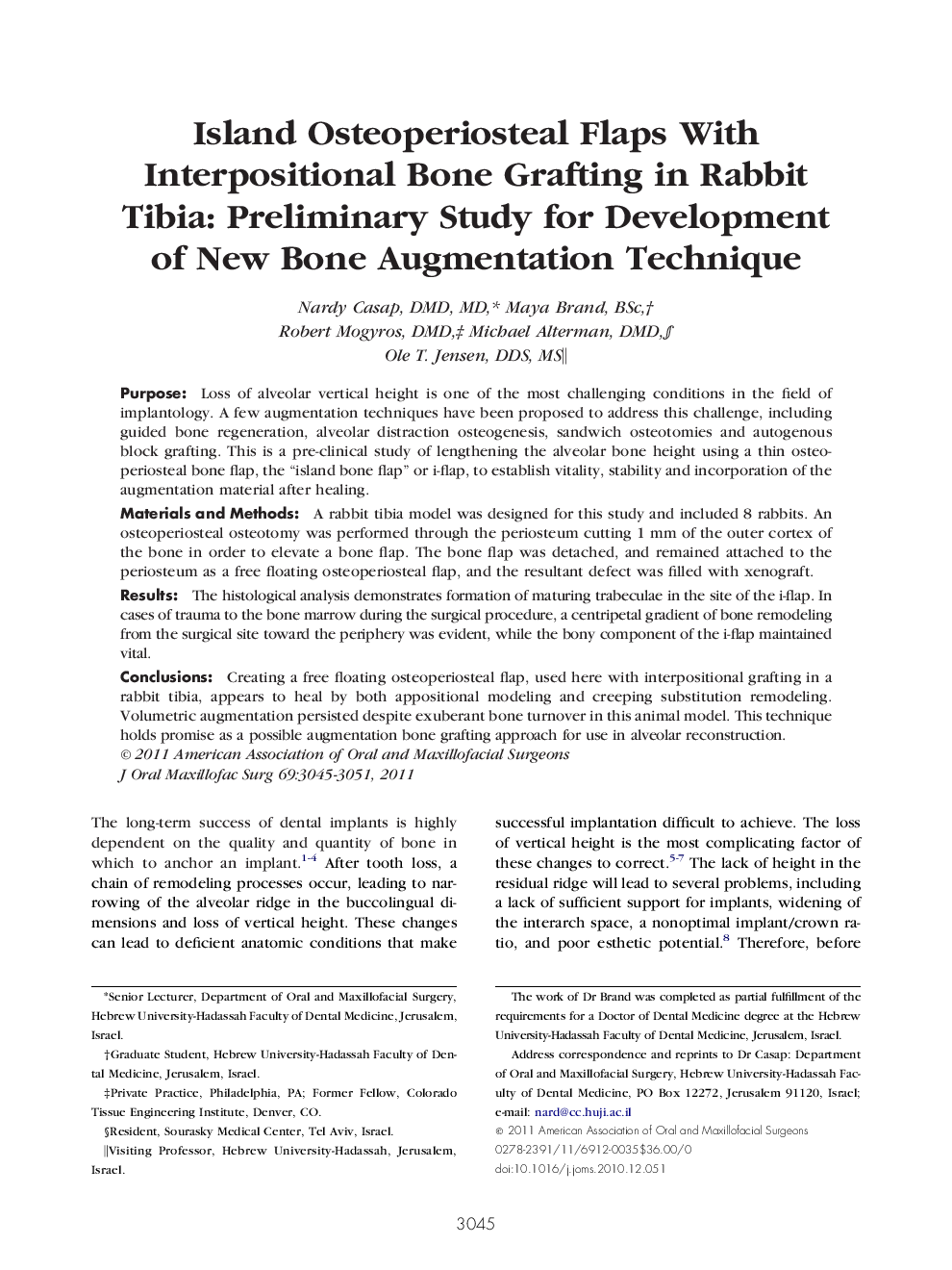 Island Osteoperiosteal Flaps With Interpositional Bone Grafting in Rabbit Tibia: Preliminary Study for Development of New Bone Augmentation Technique 