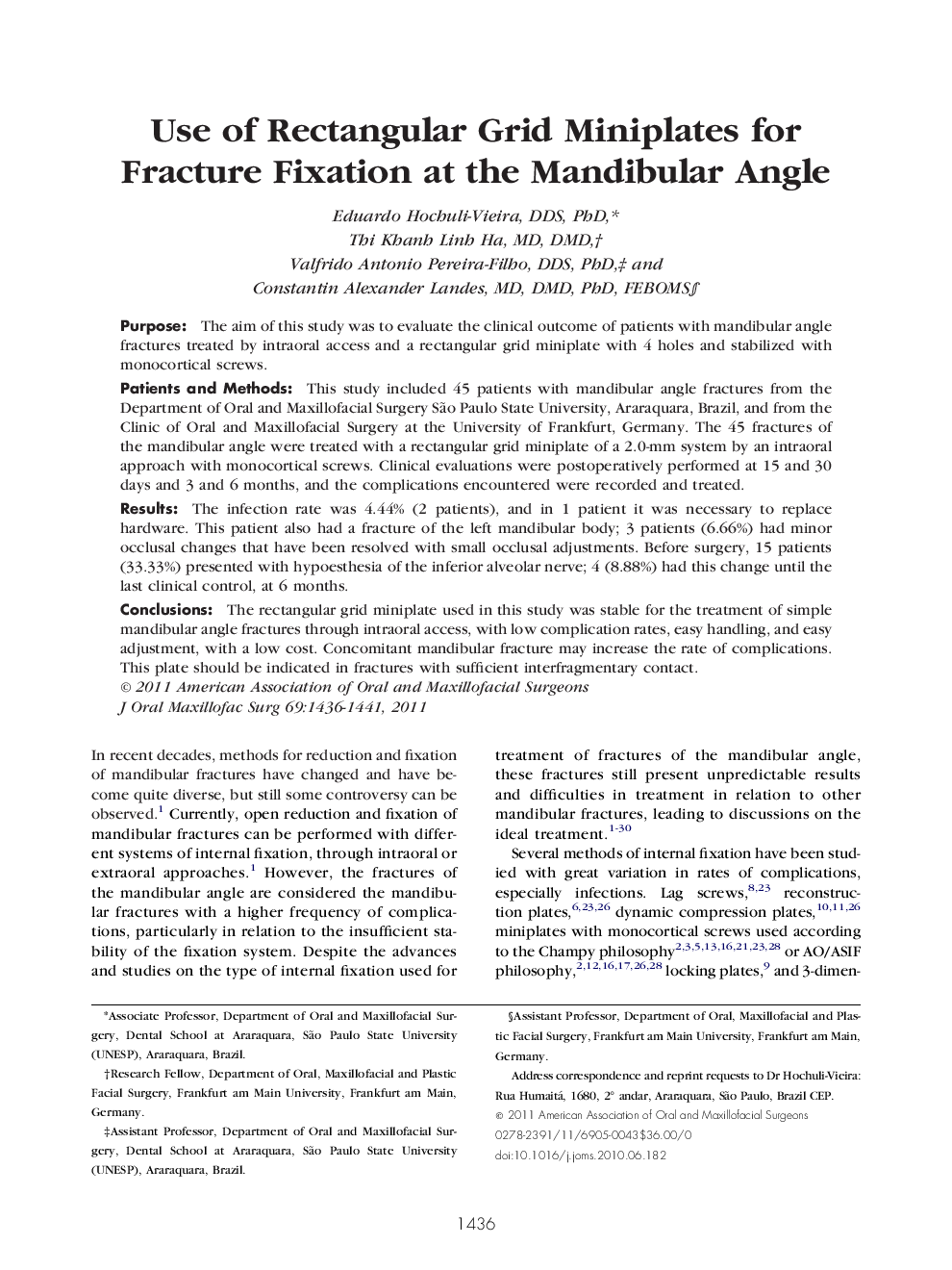 Use of Rectangular Grid Miniplates for Fracture Fixation at the Mandibular Angle