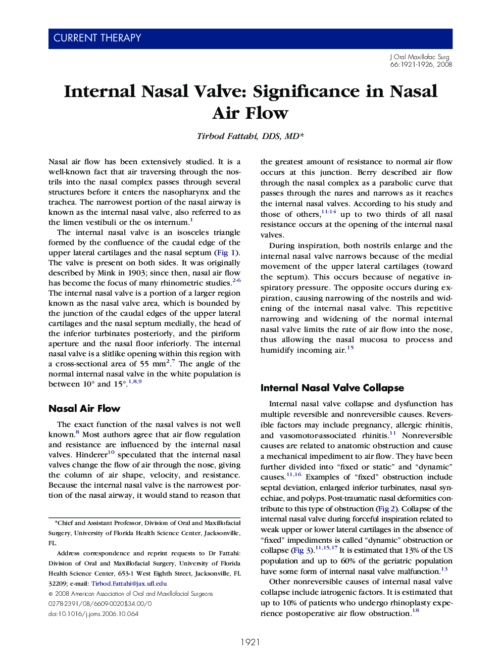 Internal Nasal Valve: Significance in Nasal Air Flow
