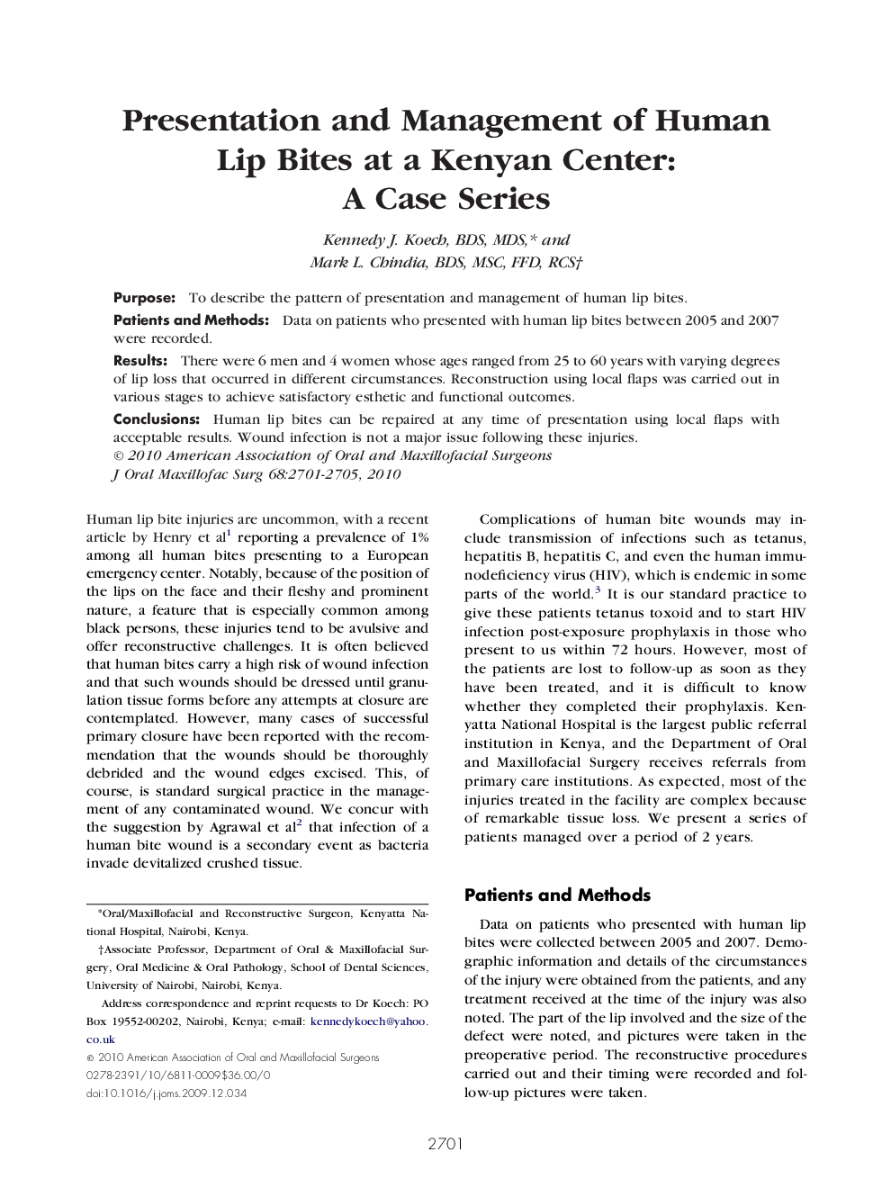 عکس صفحه اول مقاله: Presentation and Management of Human Lip Bites at a Kenyan Center: A Case Series Presentation and Management of Human Lip Bites at a Kenyan Center: A Case Series
