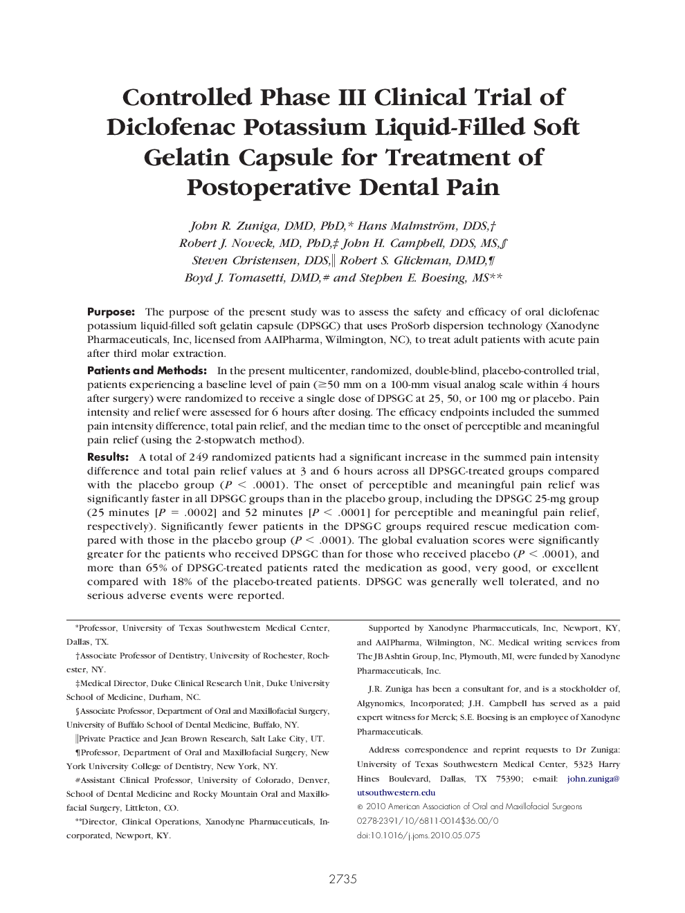 Controlled Phase III Clinical Trial of Diclofenac Potassium Liquid-Filled Soft Gelatin Capsule for Treatment of Postoperative Dental Pain