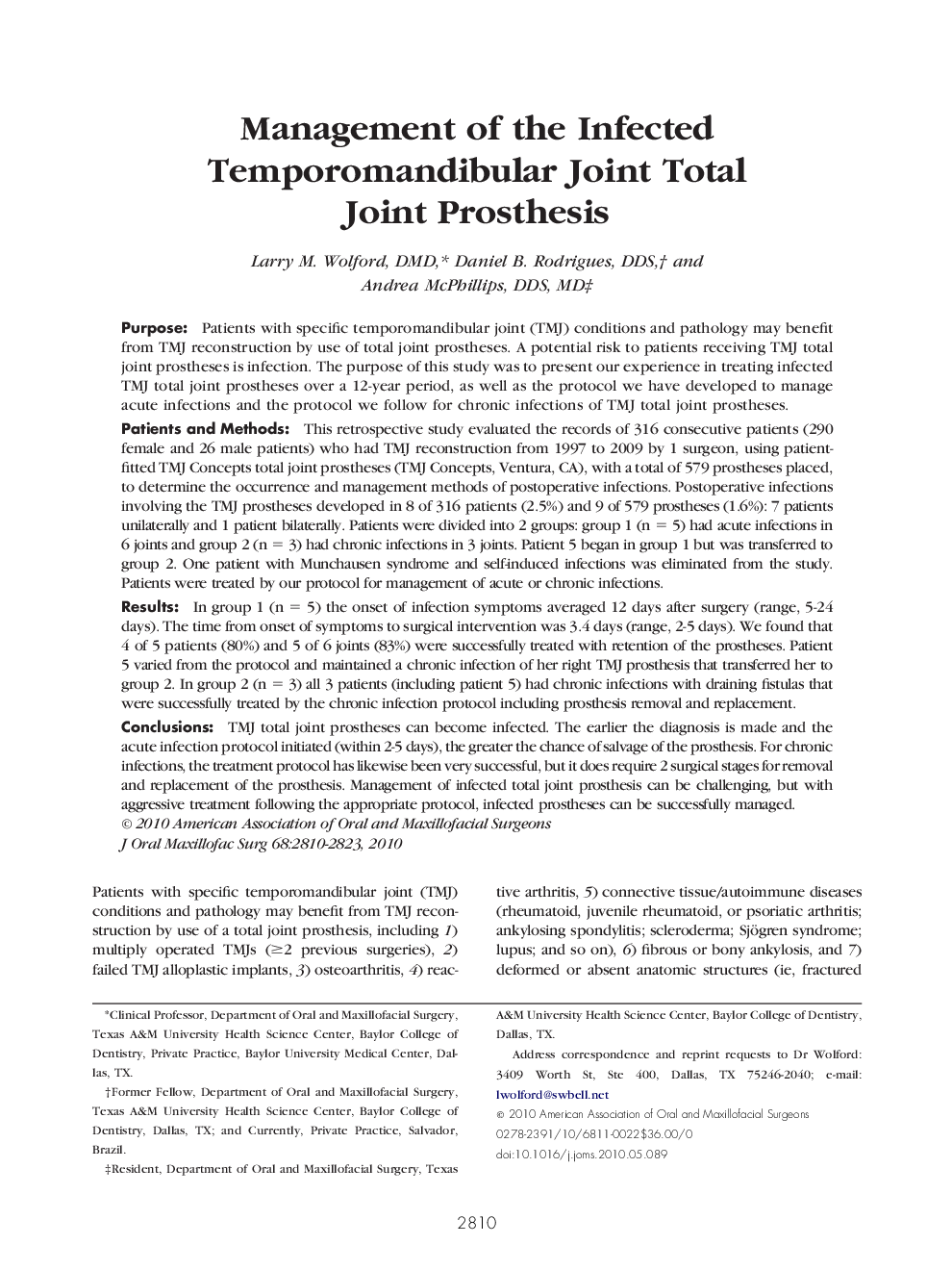 Management of the Infected Temporomandibular Joint Total Joint Prosthesis