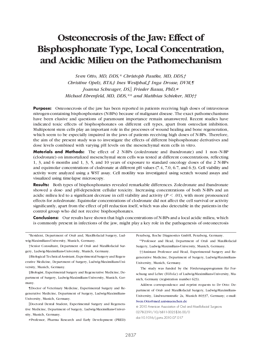 عکس صفحه اول مقاله: Osteonecrosis of the Jaw: Effect of Bisphosphonate Type, Local Concentration, and Acidic Milieu on the Pathomechanism Osteonecrosis of the Jaw: Effect of Bisphosphonate Type, Local Concentration, and Acidic Milieu on the Pathomechanism