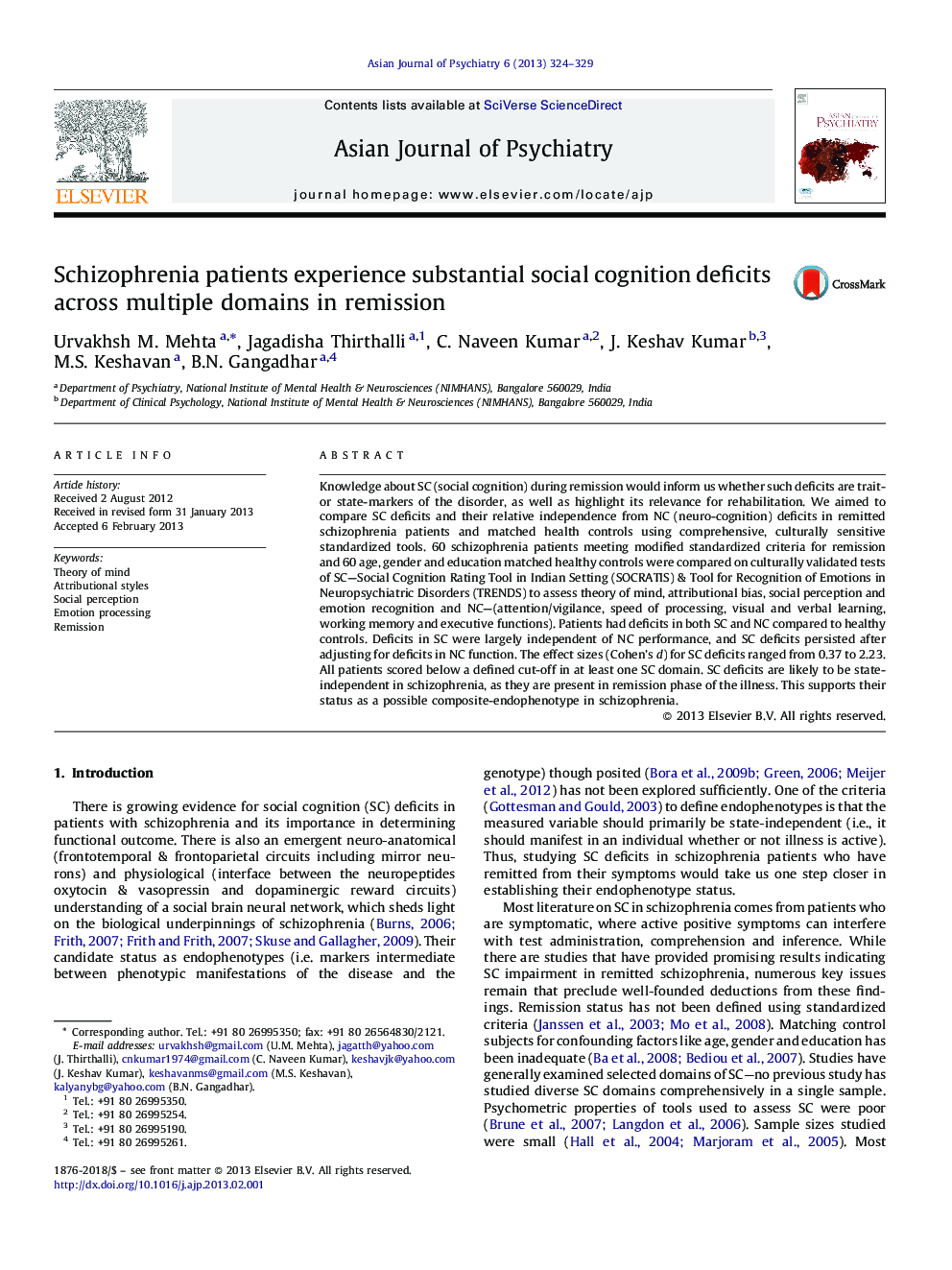 Schizophrenia patients experience substantial social cognition deficits across multiple domains in remission