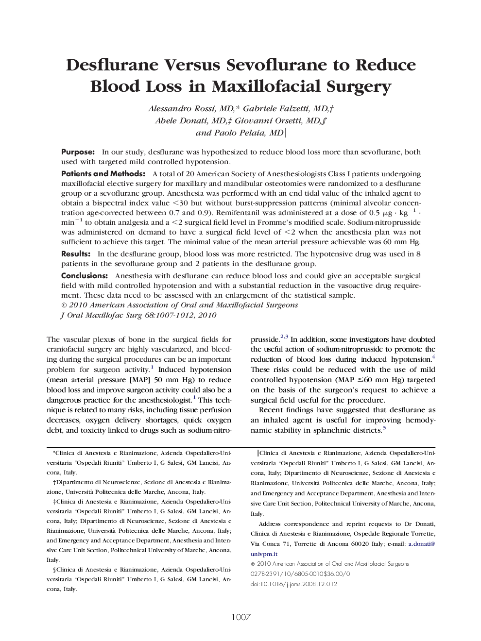 عکس صفحه اول مقاله: Desflurane Versus Sevoflurane to Reduce Blood Loss in Maxillofacial Surgery Desflurane Versus Sevoflurane to Reduce Blood Loss in Maxillofacial Surgery