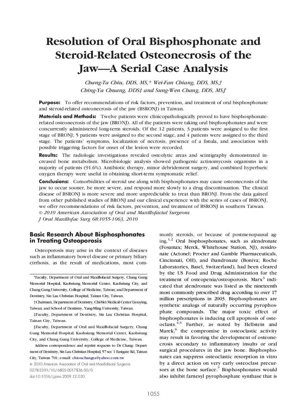 Resolution of Oral Bisphosphonate and Steroid-Related Osteonecrosis of the Jaw—A Serial Case Analysis