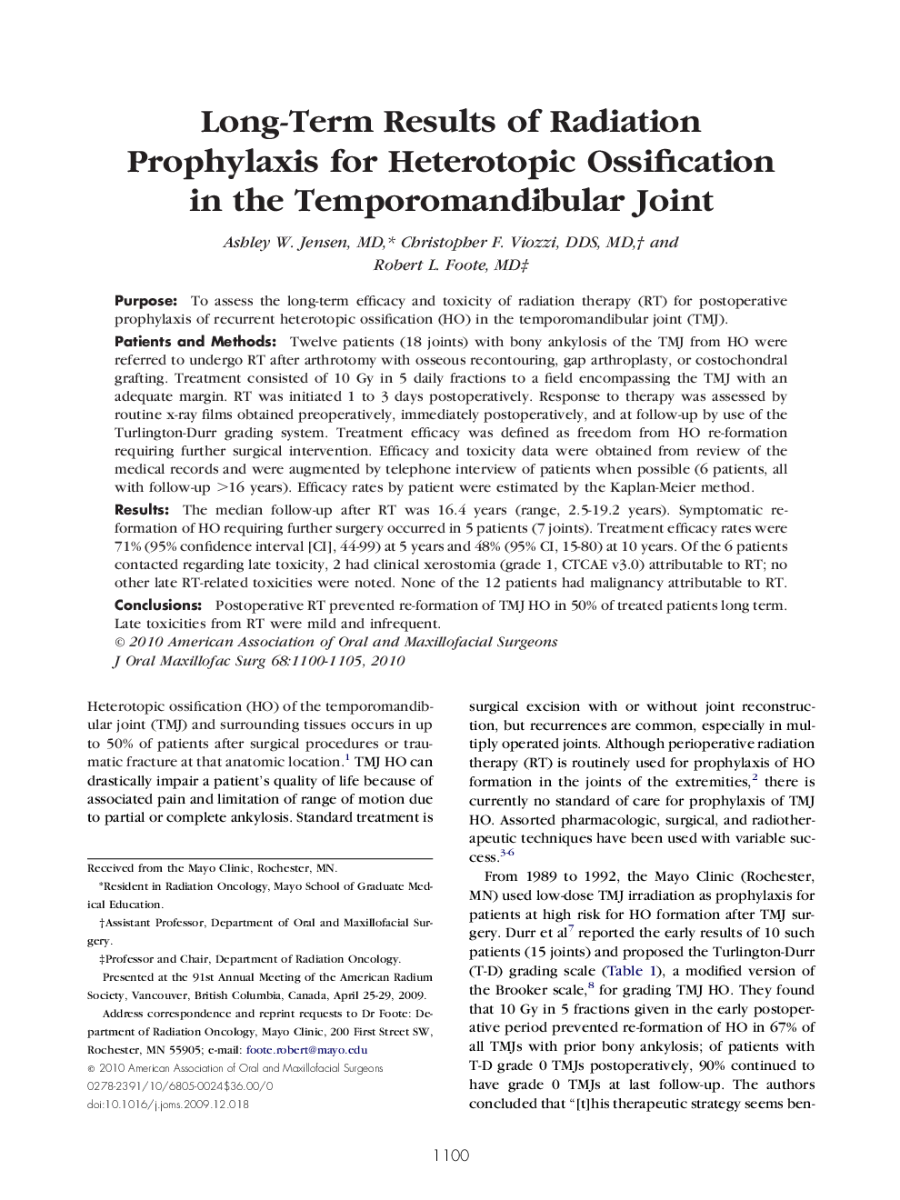 عکس صفحه اول مقاله: Long-Term Results of Radiation Prophylaxis for Heterotopic Ossification in the Temporomandibular Joint Long-Term Results of Radiation Prophylaxis for Heterotopic Ossification in the Temporomandibular Joint