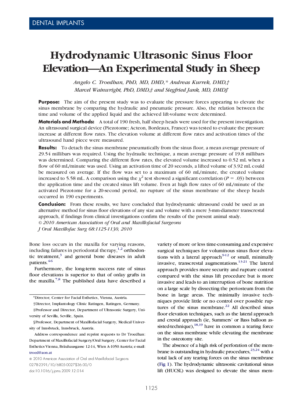 عکس صفحه اول مقاله: Hydrodynamic Ultrasonic Sinus Floor Elevation—An Experimental Study in Sheep Hydrodynamic Ultrasonic Sinus Floor Elevation—An Experimental Study in Sheep