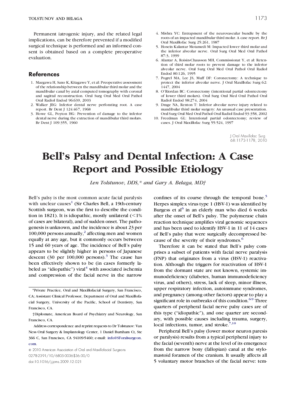 عکس صفحه اول مقاله: Bell's Palsy and Dental Infection: A Case Report and Possible Etiology Bell's Palsy and Dental Infection: A Case Report and Possible Etiology
