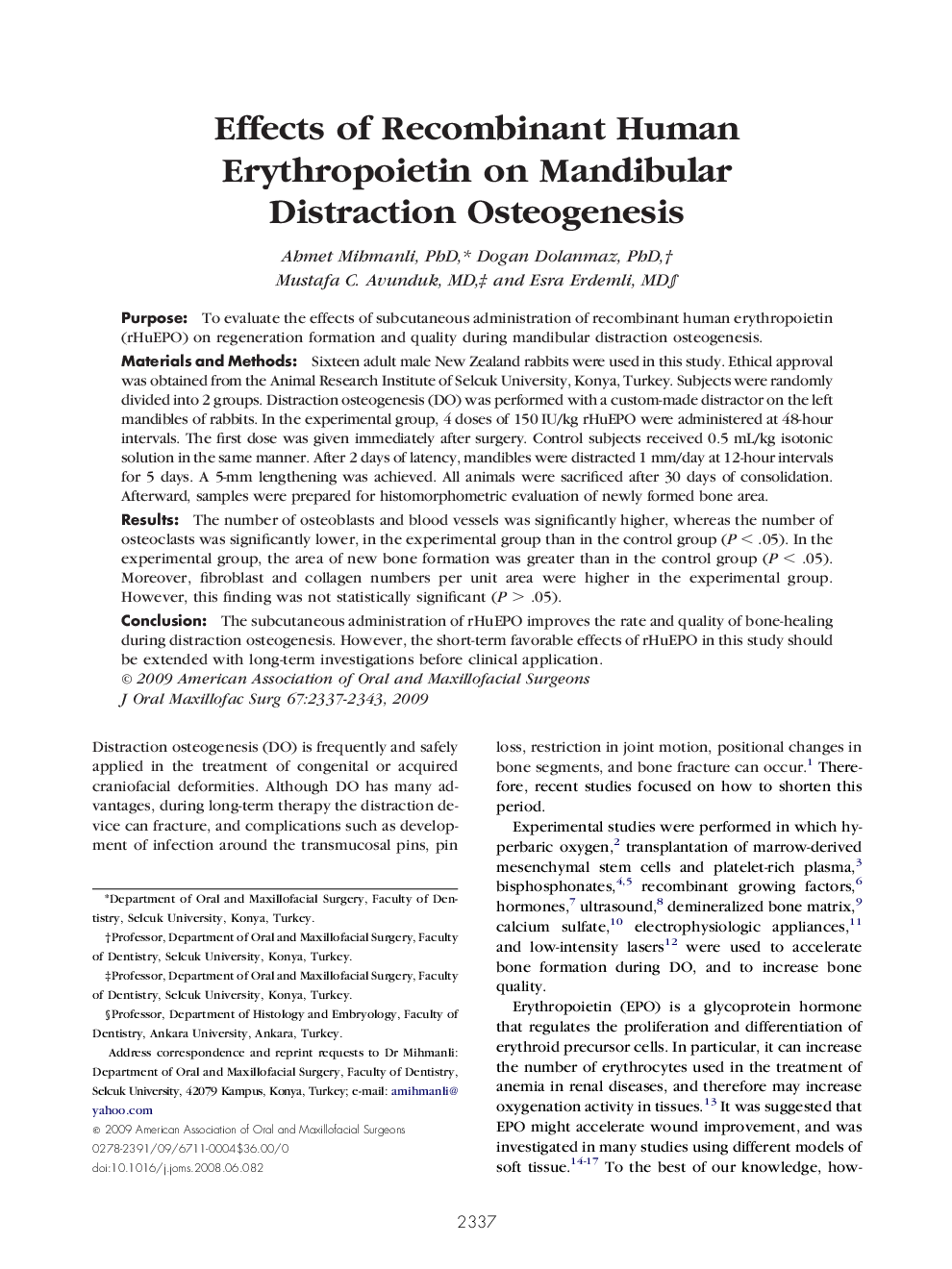 Effects of Recombinant Human Erythropoietin on Mandibular Distraction Osteogenesis