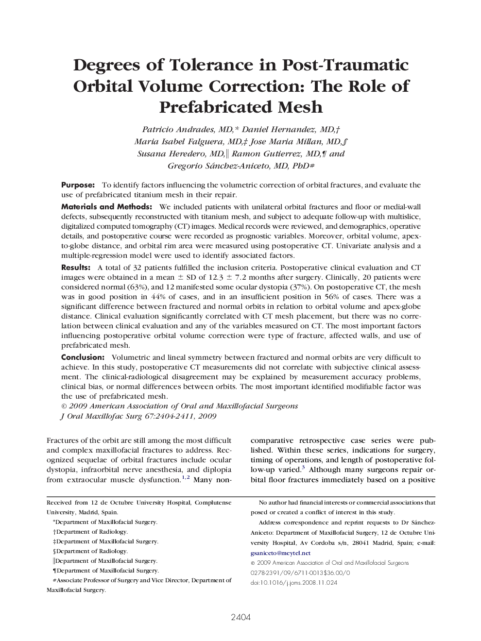 Degrees of Tolerance in Post-Traumatic Orbital Volume Correction: The Role of Prefabricated Mesh
