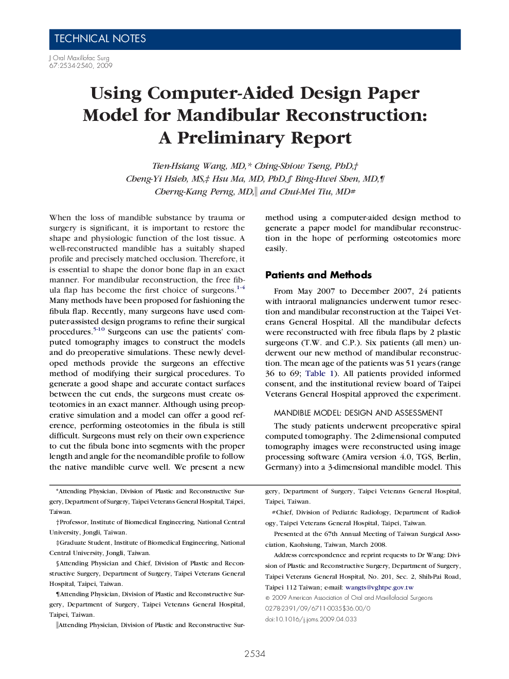 Using Computer-Aided Design Paper Model for Mandibular Reconstruction: A Preliminary Report