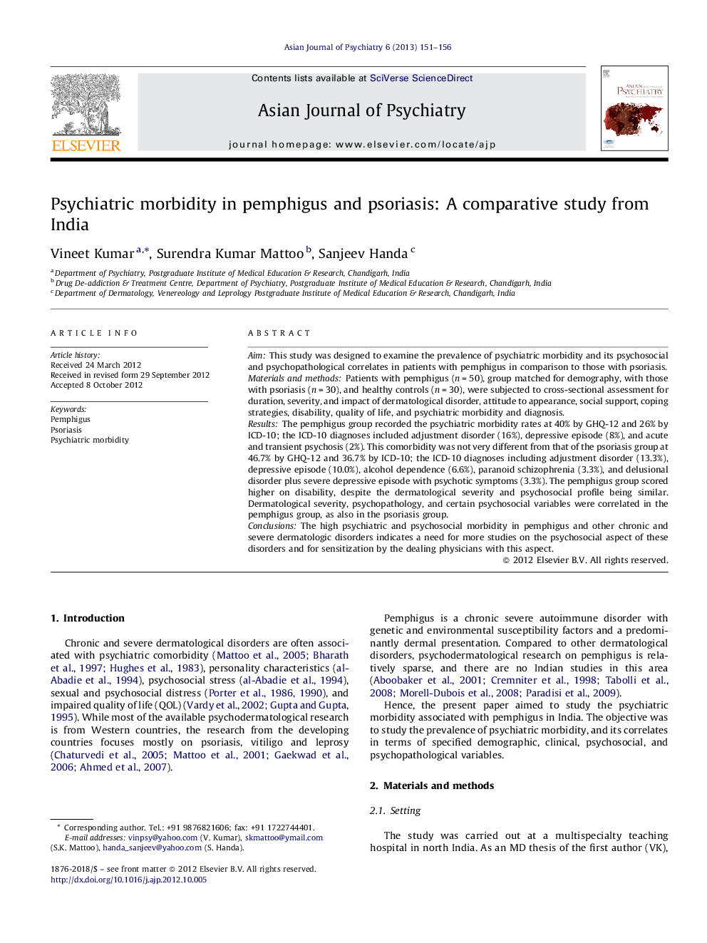 Psychiatric morbidity in pemphigus and psoriasis: A comparative study from India