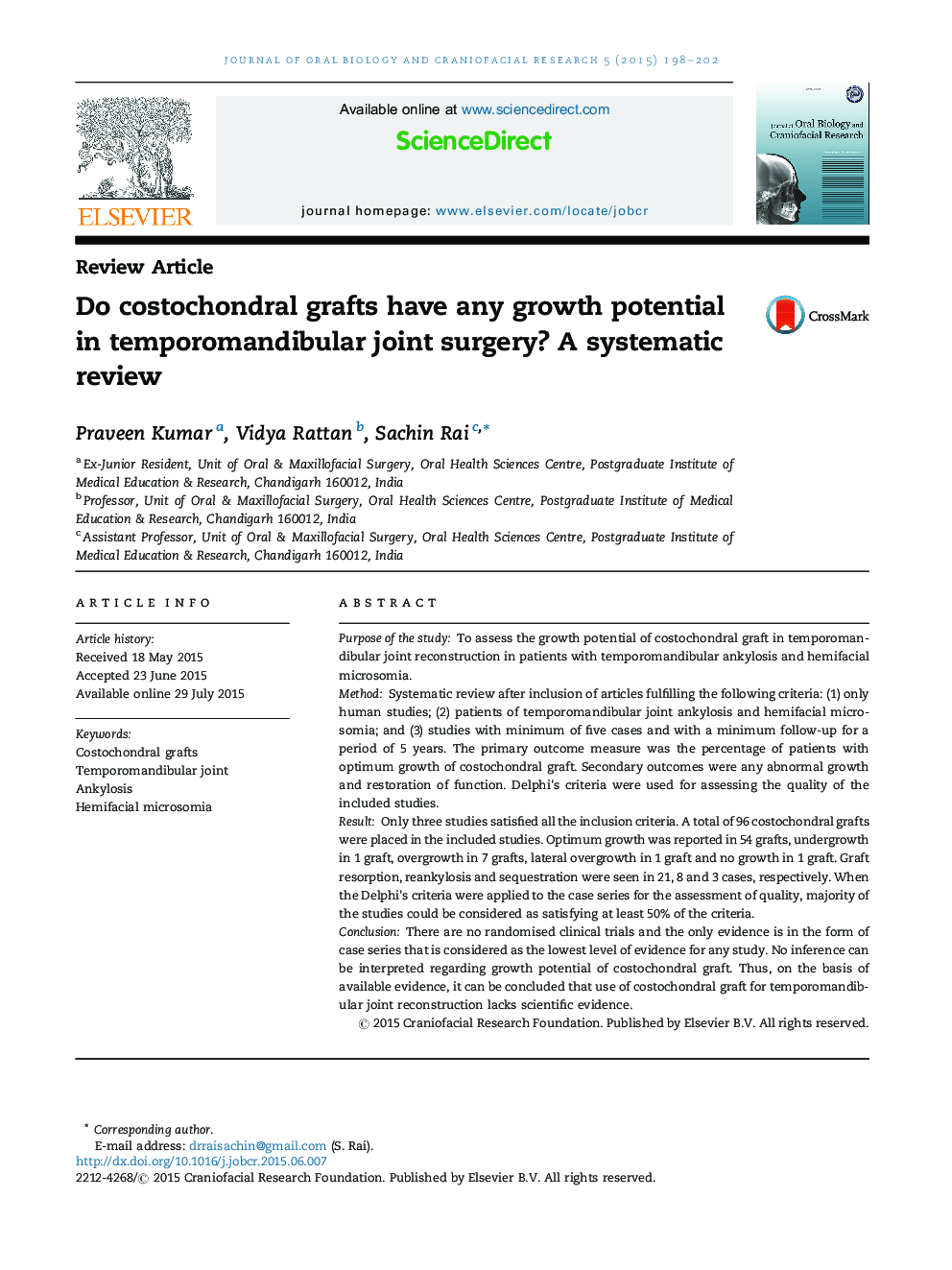 Do costochondral grafts have any growth potential in temporomandibular joint surgery? A systematic review