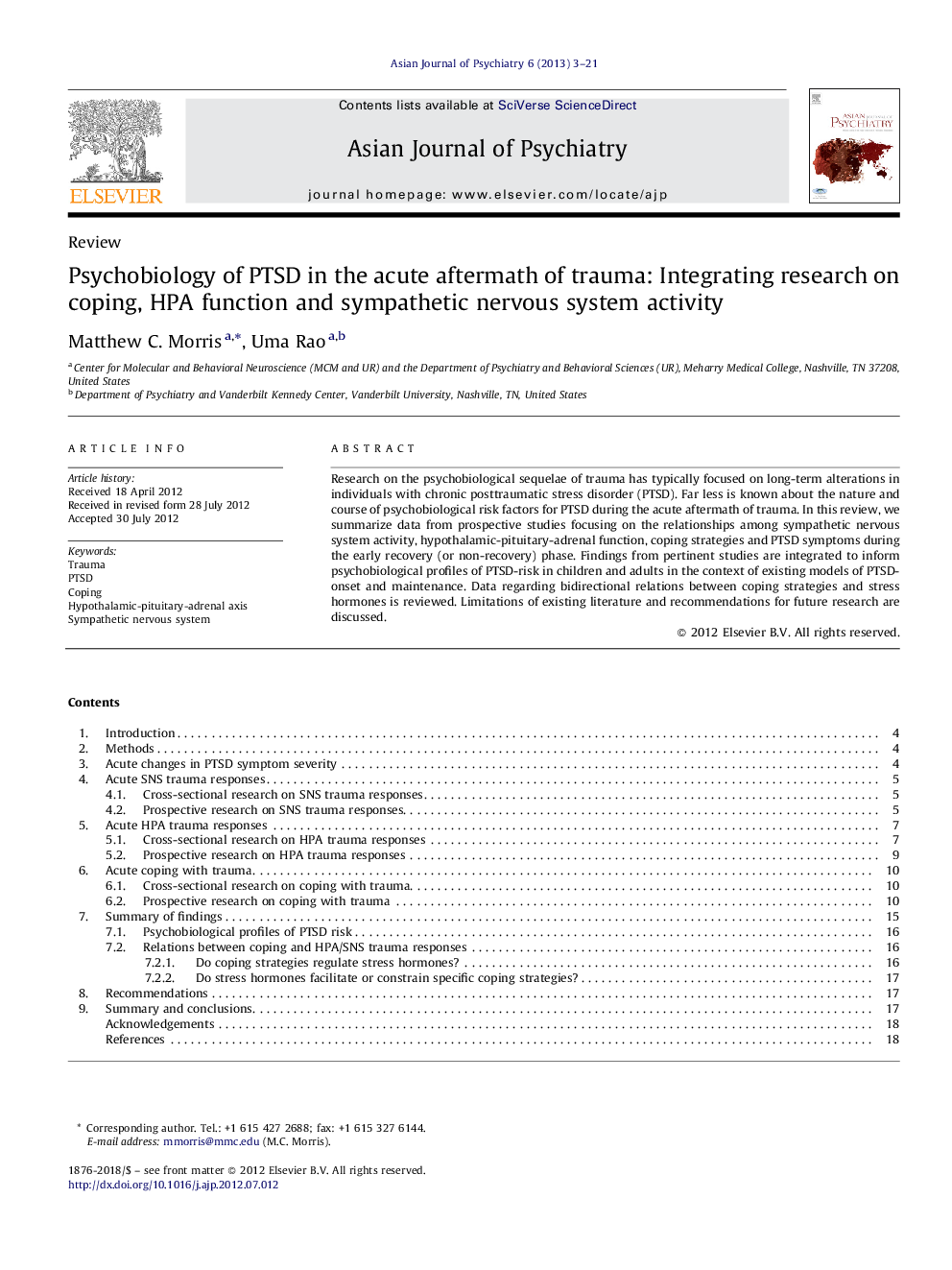 Psychobiology of PTSD in the acute aftermath of trauma: Integrating research on coping, HPA function and sympathetic nervous system activity