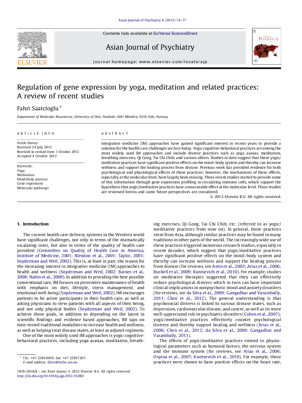 Regulation of gene expression by yoga, meditation and related practices: A review of recent studies