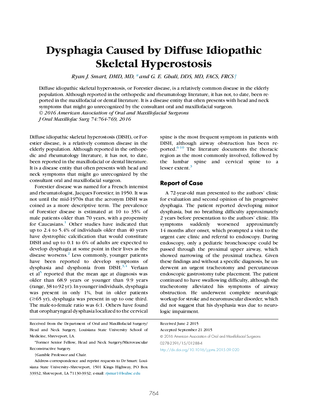 Dysphagia Caused by Diffuse Idiopathic Skeletal Hyperostosis