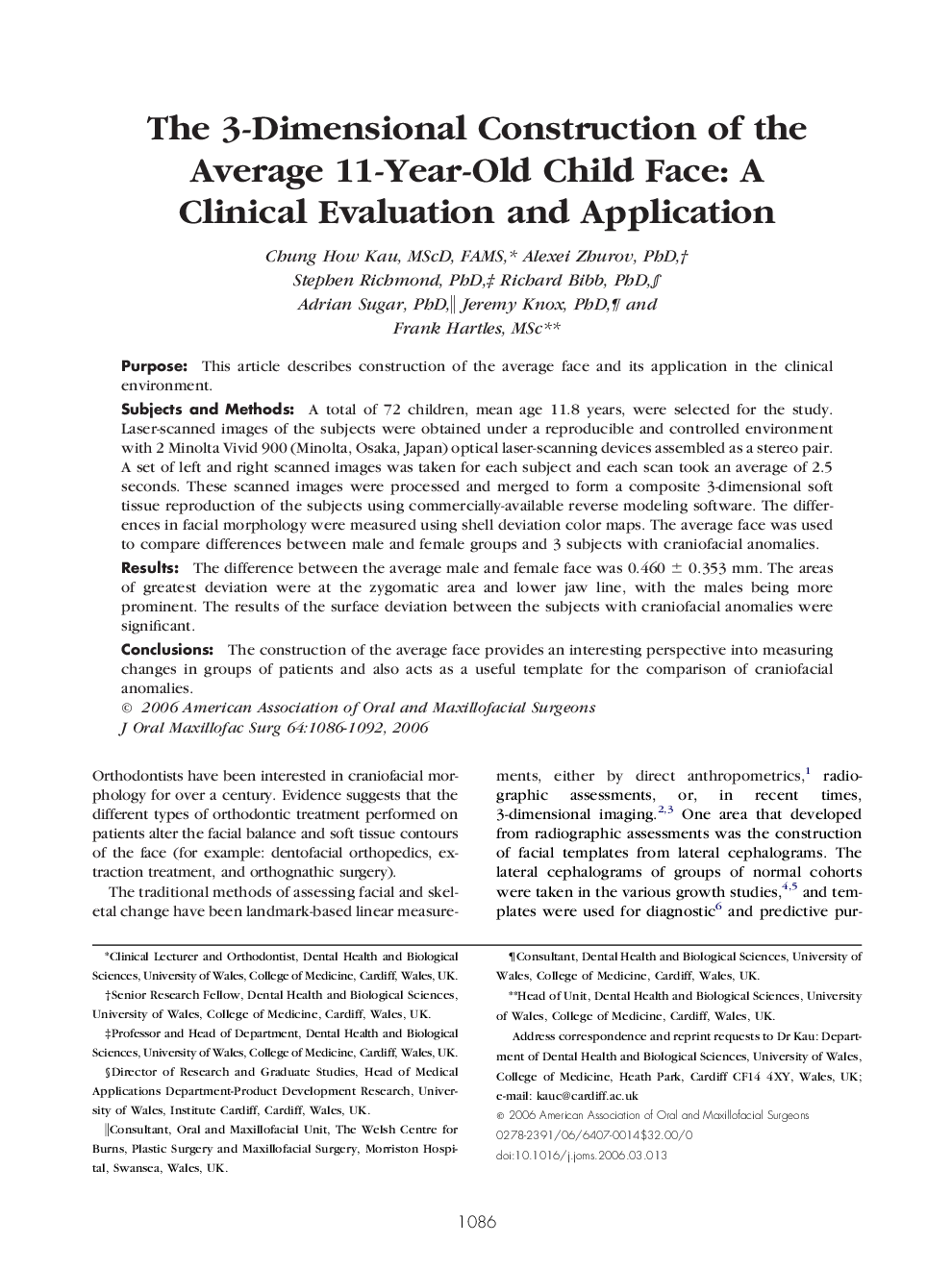 The 3-Dimensional Construction of the Average 11-Year-Old Child Face: A Clinical Evaluation and Application