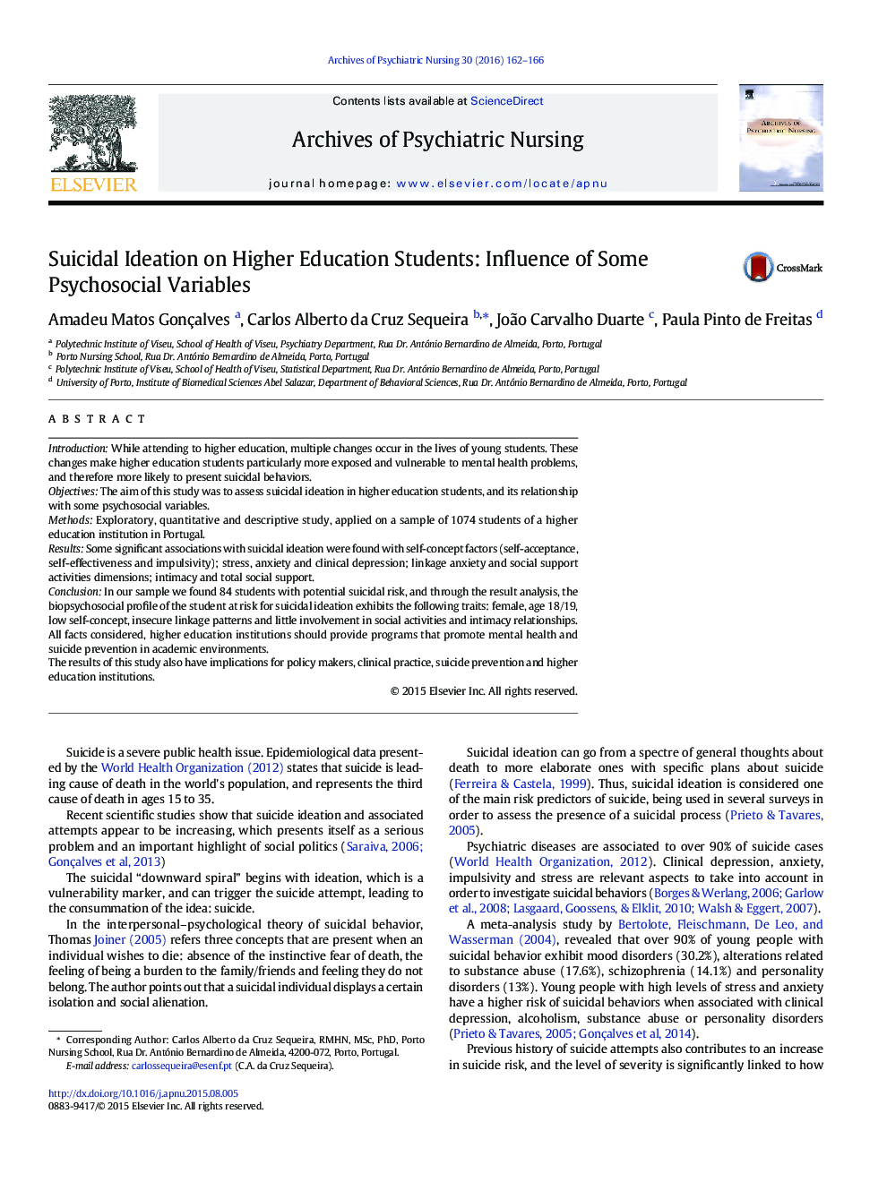 Suicidal Ideation on Higher Education Students: Influence of Some Psychosocial Variables