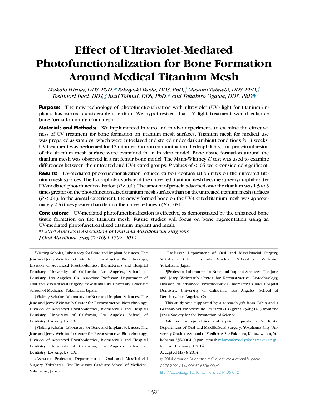 اثر فتوکاتیزاسیون عکس فشرده شده با استفاده از اشعه ماوراء بنفش برای تشکیل استخوان در اطراف تیتانیوم پزشکی 