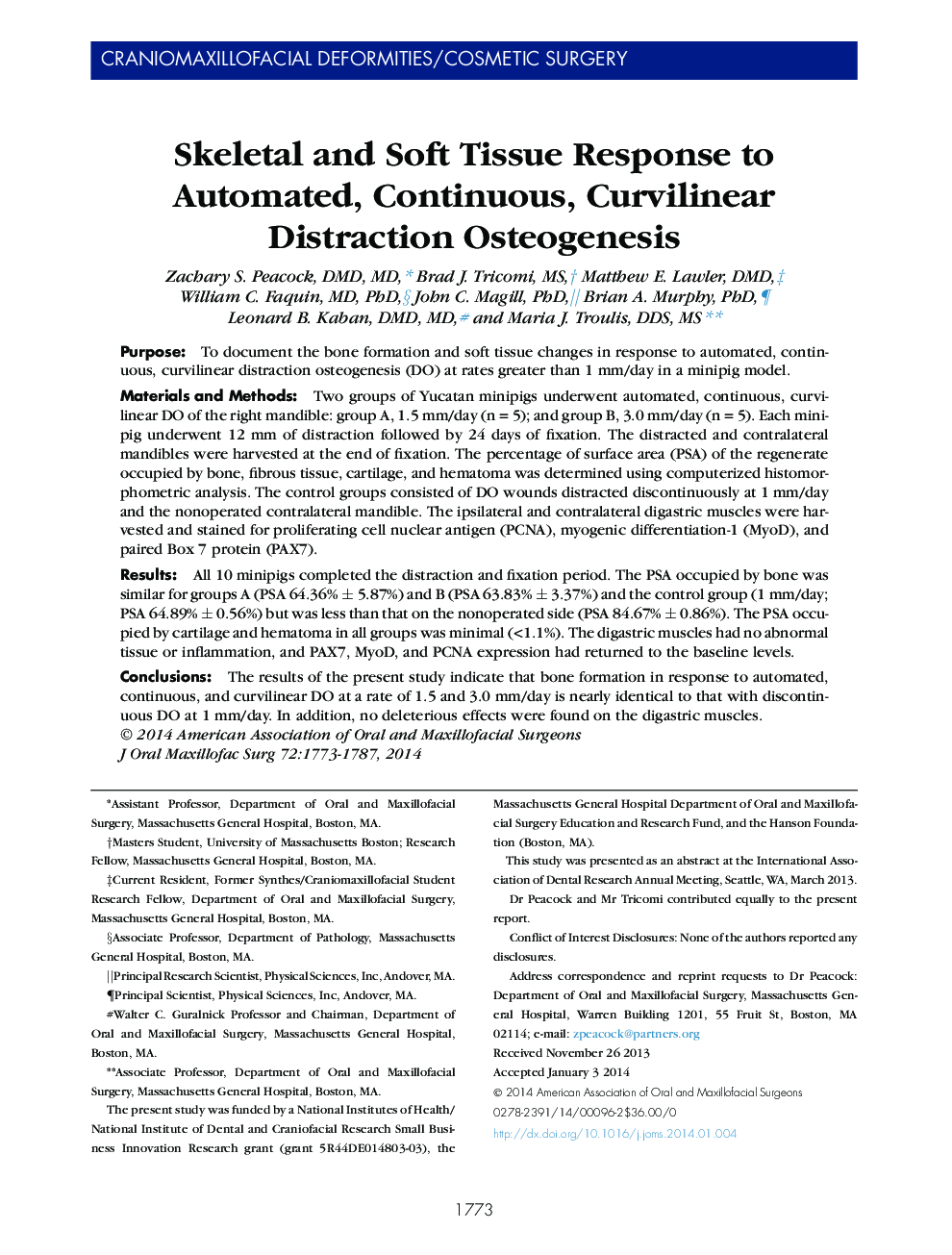 Skeletal and Soft Tissue Response to Automated, Continuous, Curvilinear Distraction Osteogenesis