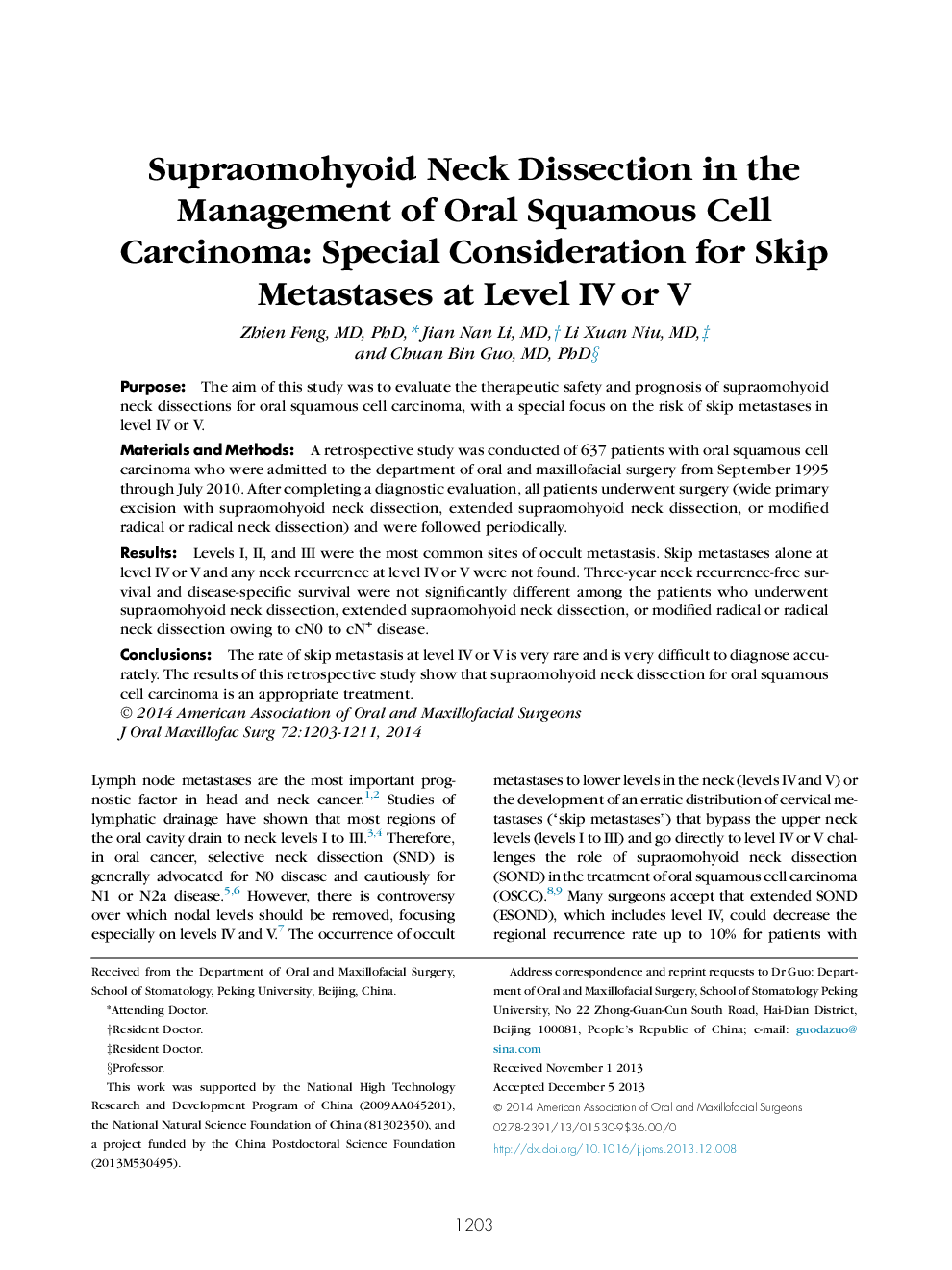 Supraomohyoid Neck Dissection in the Management of Oral Squamous Cell Carcinoma: Special Consideration for Skip Metastases at Level IV or V 