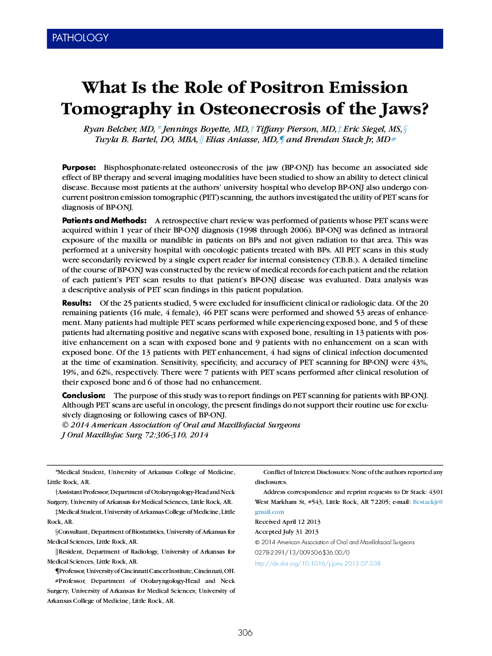 What Is the Role of Positron Emission Tomography in Osteonecrosis of the Jaws? 