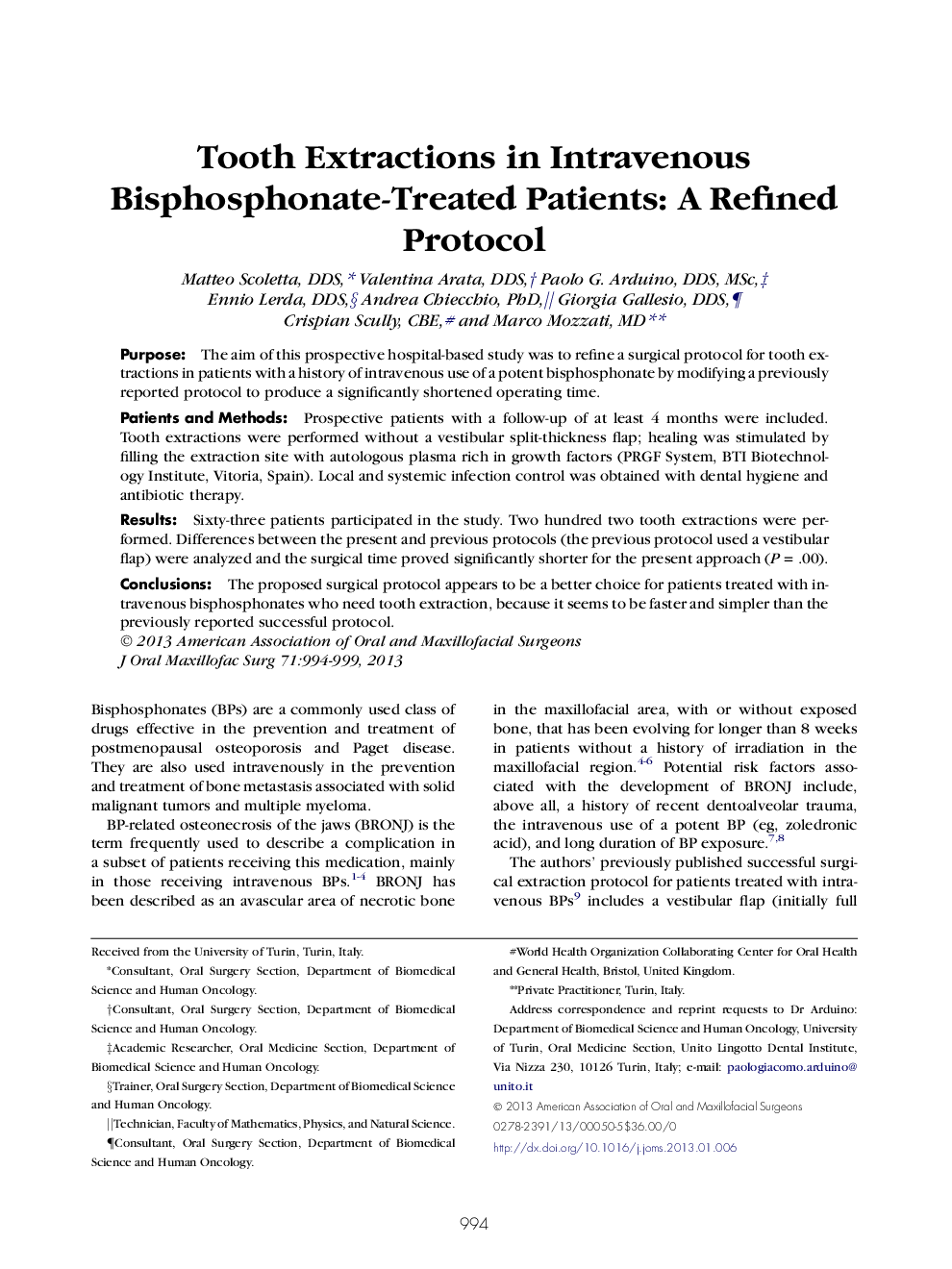 Tooth Extractions in Intravenous Bisphosphonate-Treated Patients: A Refined Protocol