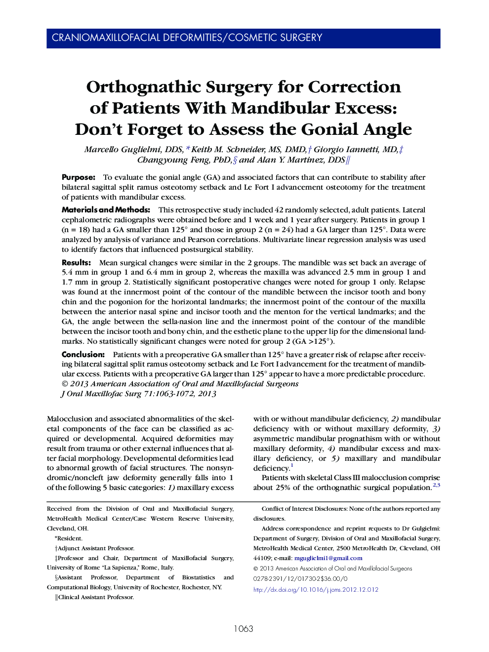 Orthognathic Surgery for Correction of Patients With Mandibular Excess: Don’t Forget to Assess the Gonial Angle 