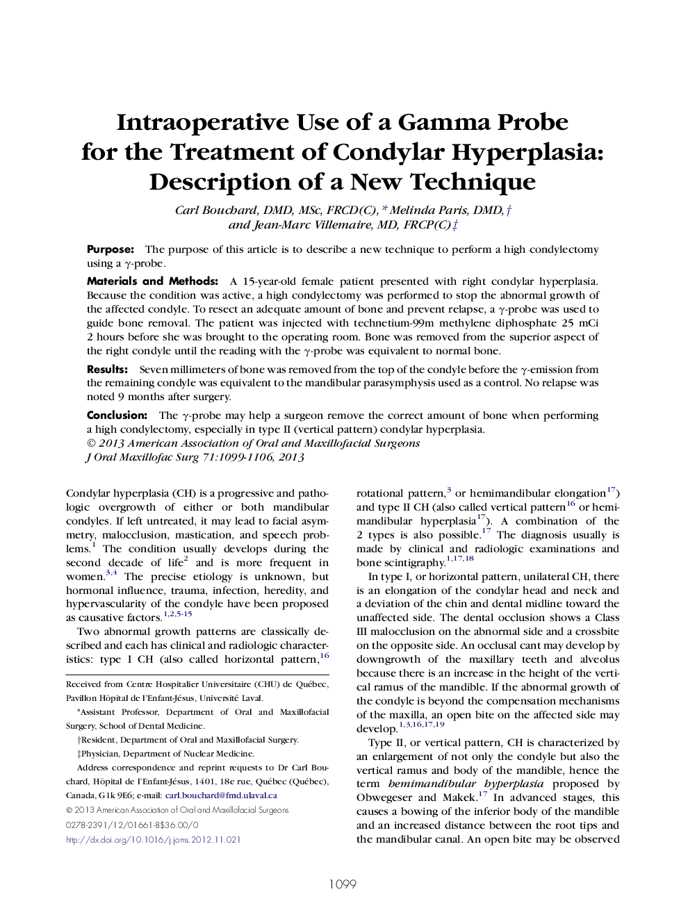 Intraoperative Use of a Gamma Probe for the Treatment of Condylar Hyperplasia: Description of a New Technique