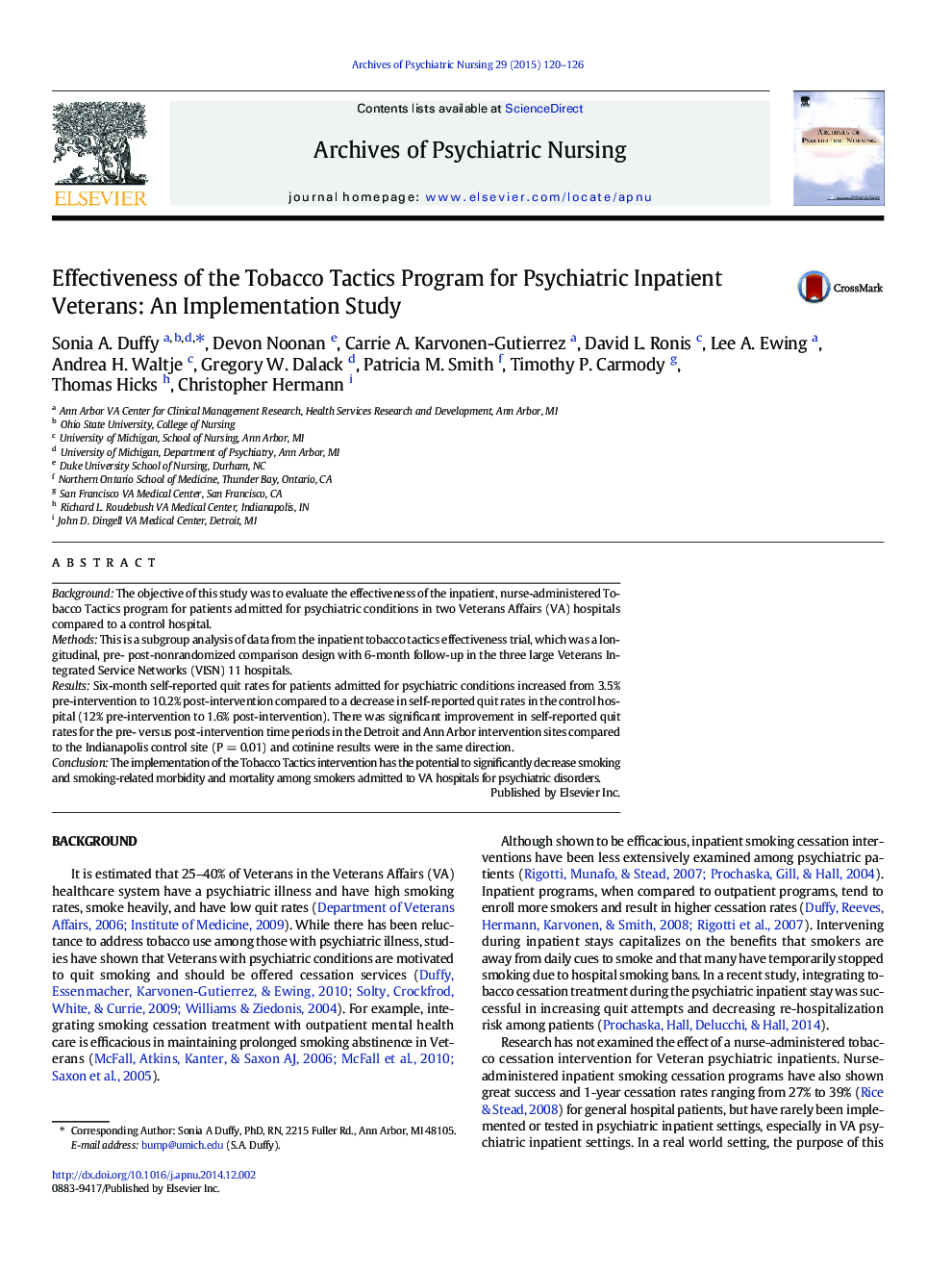 Effectiveness of the Tobacco Tactics Program for Psychiatric Inpatient Veterans: An Implementation Study