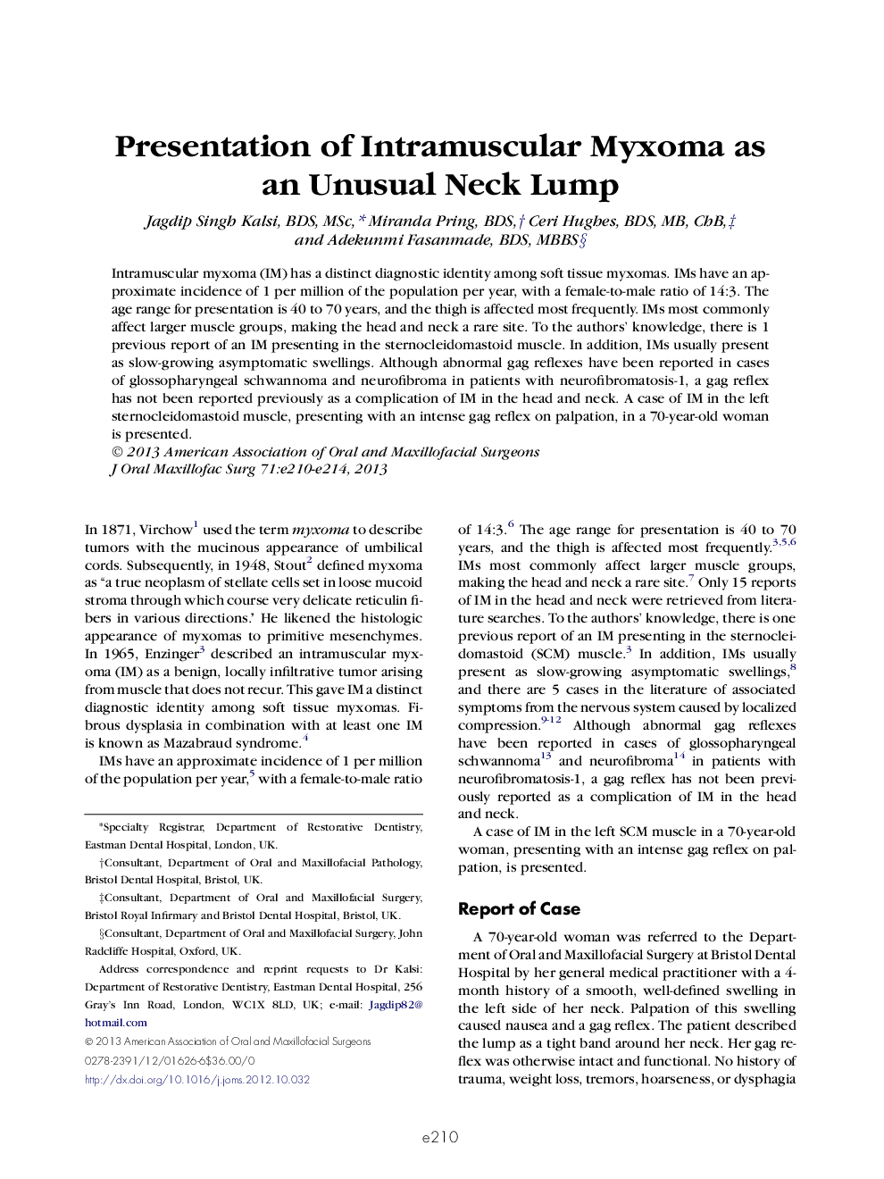 Presentation of Intramuscular Myxoma as an Unusual Neck Lump