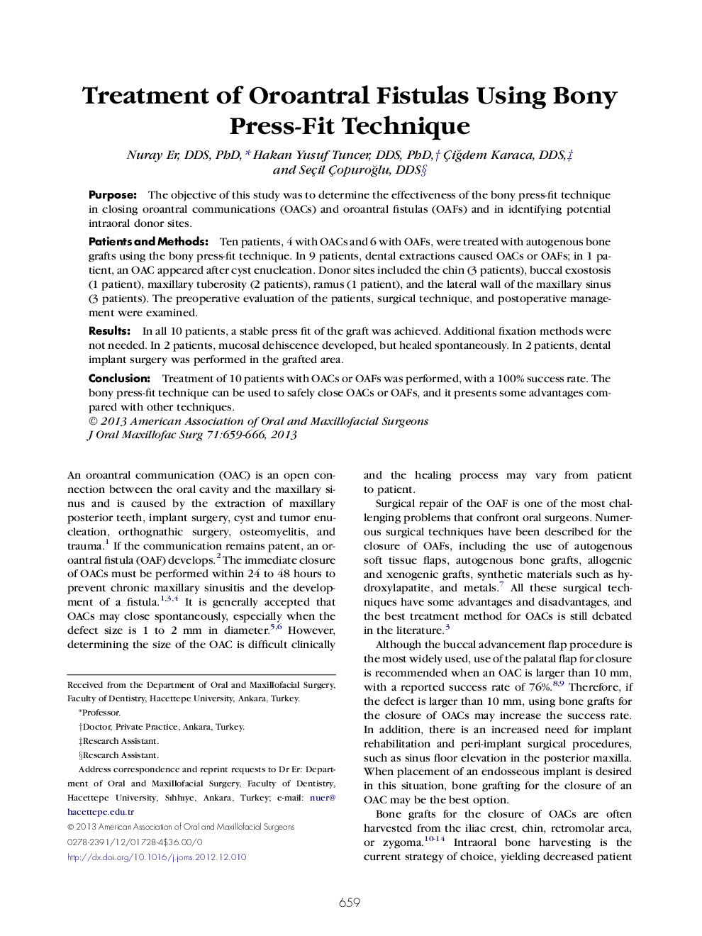 Treatment of Oroantral Fistulas Using Bony Press-Fit Technique