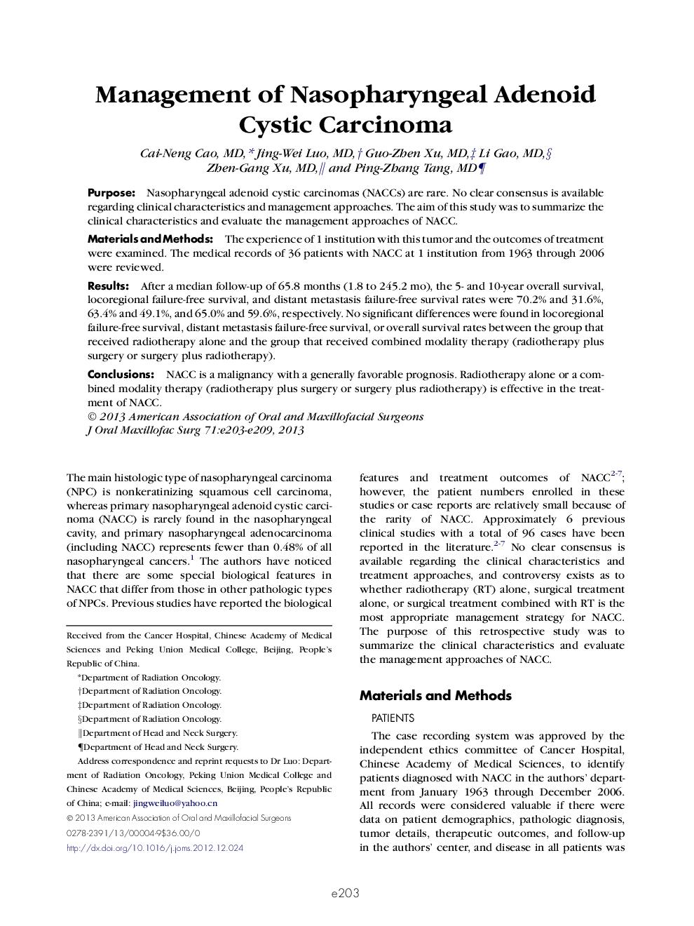 Management of Nasopharyngeal Adenoid Cystic Carcinoma