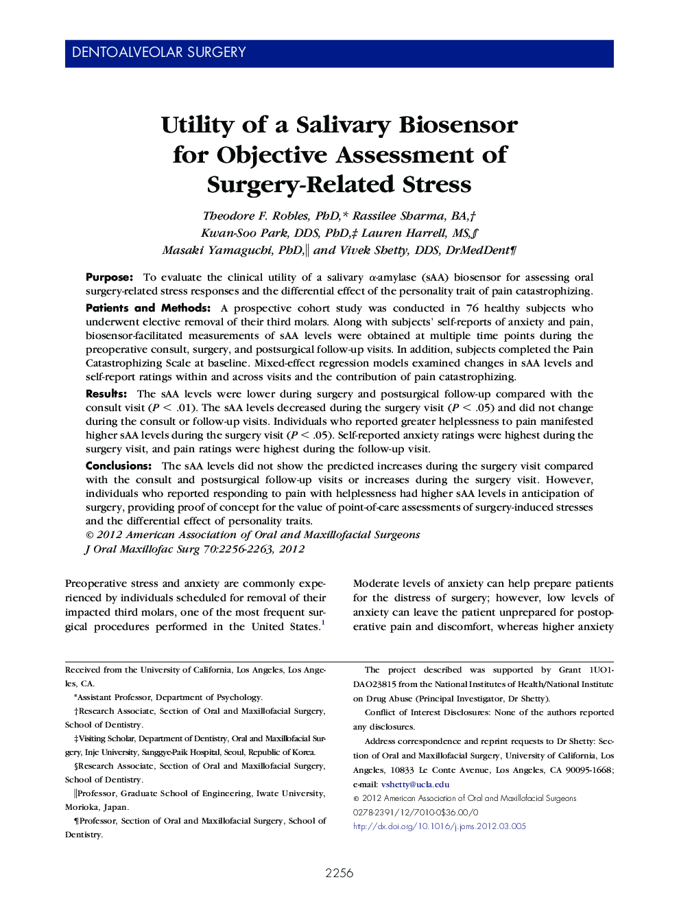 Utility of a Salivary Biosensor for Objective Assessment of Surgery-Related Stress 