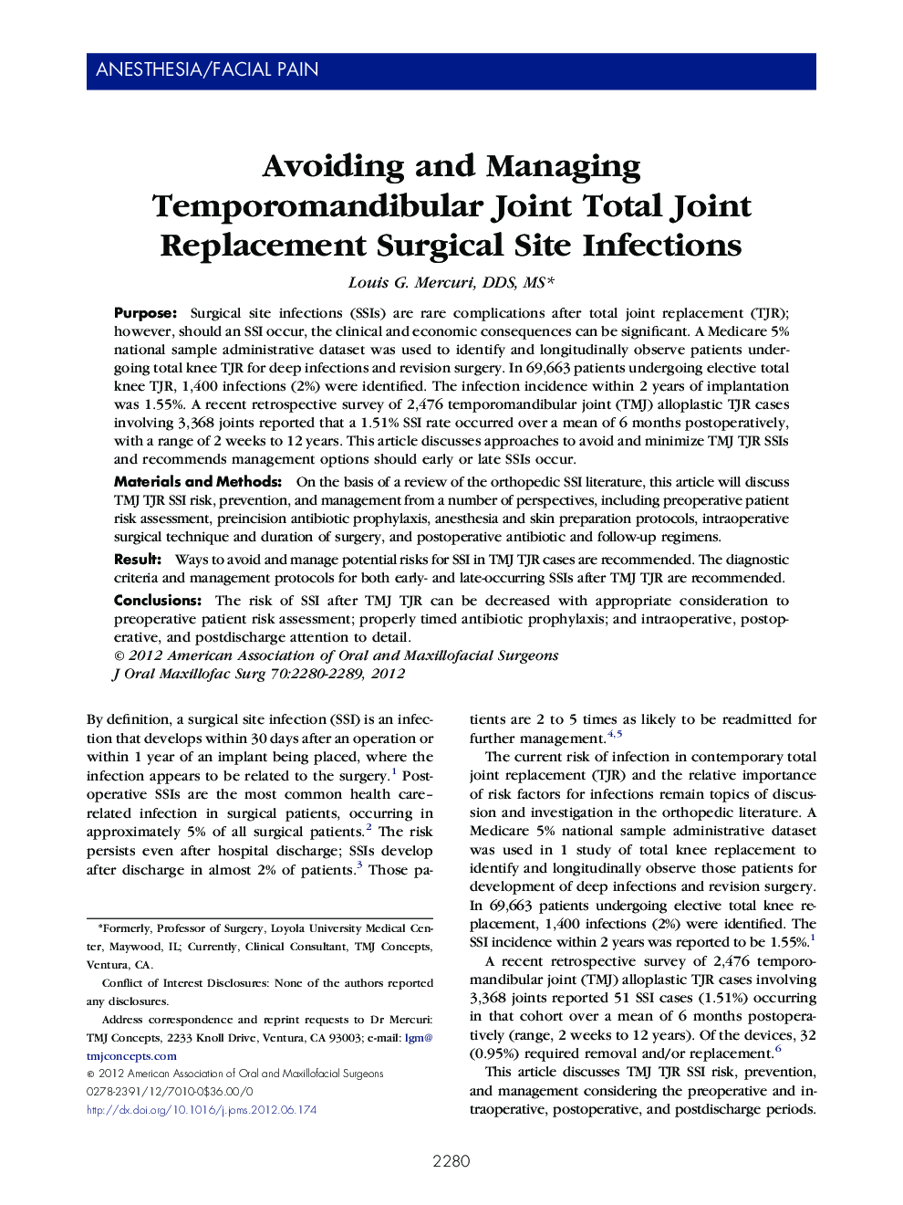 Avoiding and Managing Temporomandibular Joint Total Joint Replacement Surgical Site Infections