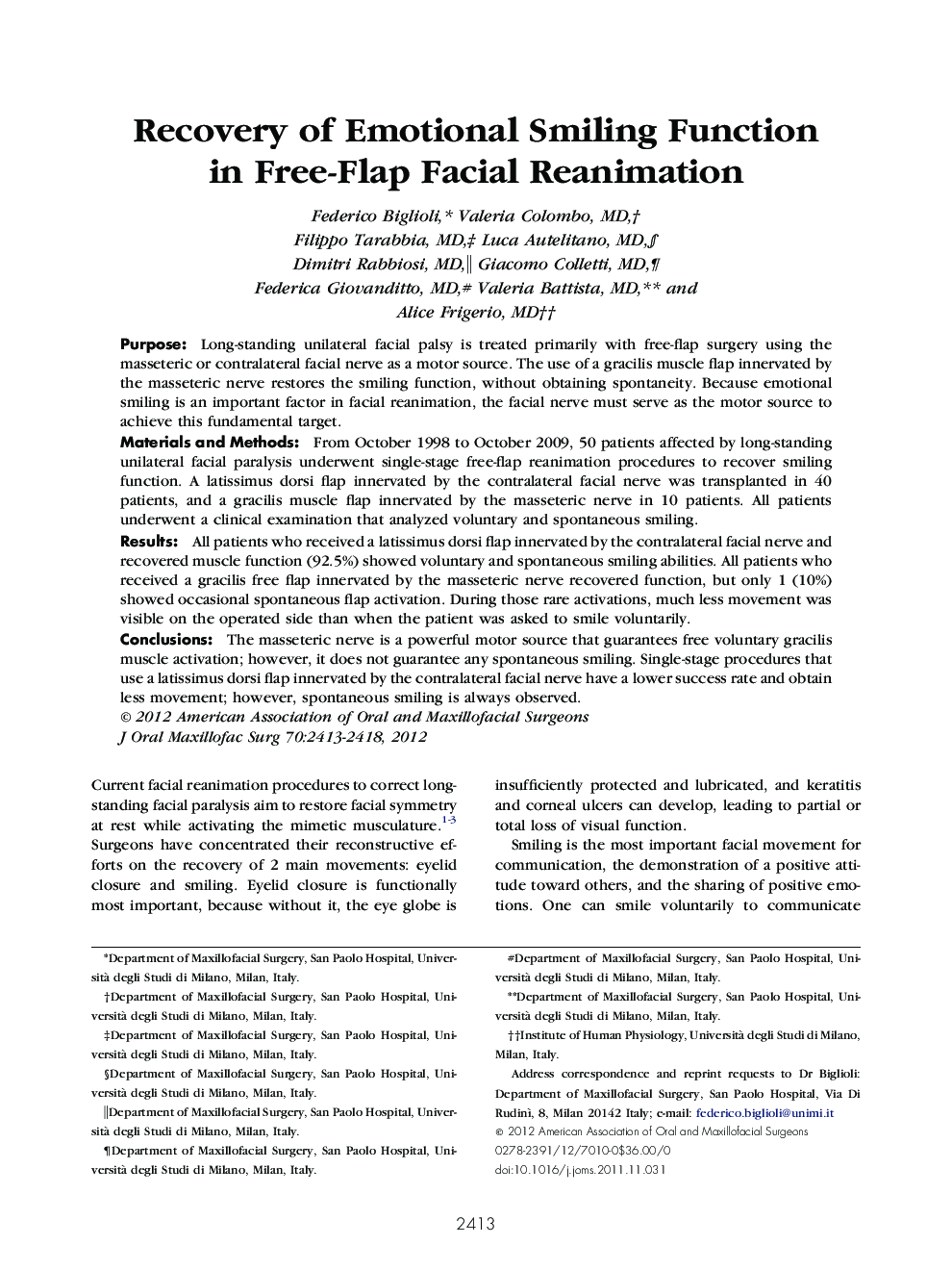 Recovery of Emotional Smiling Function in Free-Flap Facial Reanimation