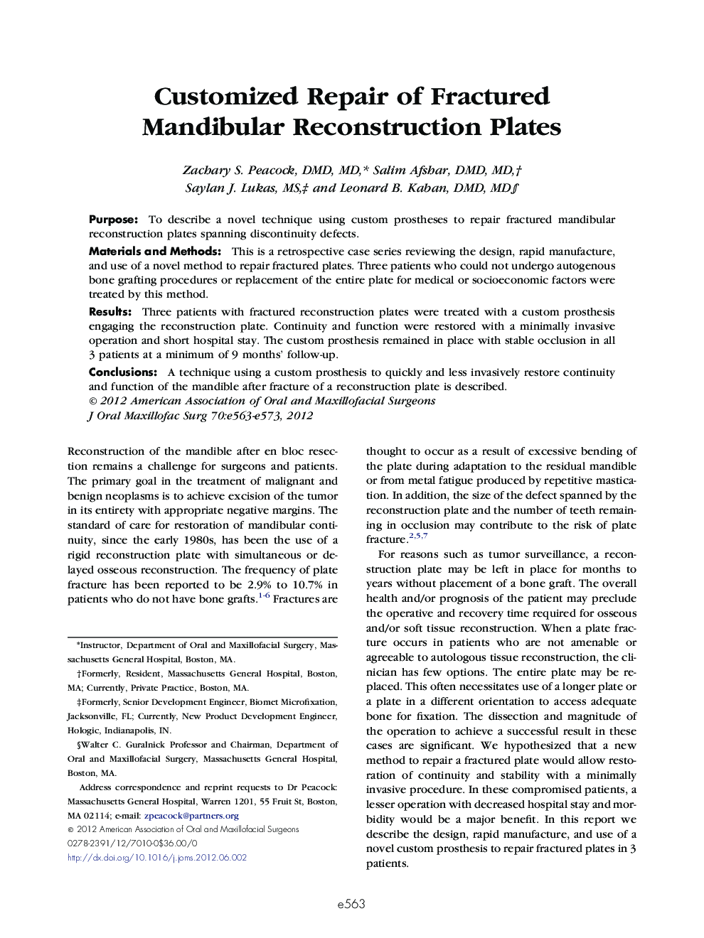 Customized Repair of Fractured Mandibular Reconstruction Plates