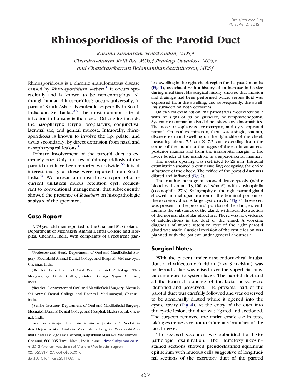 Rhinosporidiosis of the Parotid Duct