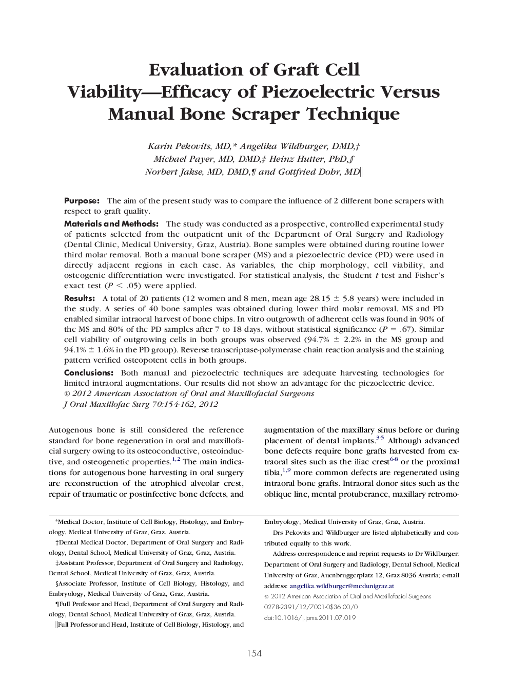 Evaluation of Graft Cell Viability—Efficacy of Piezoelectric Versus Manual Bone Scraper Technique 