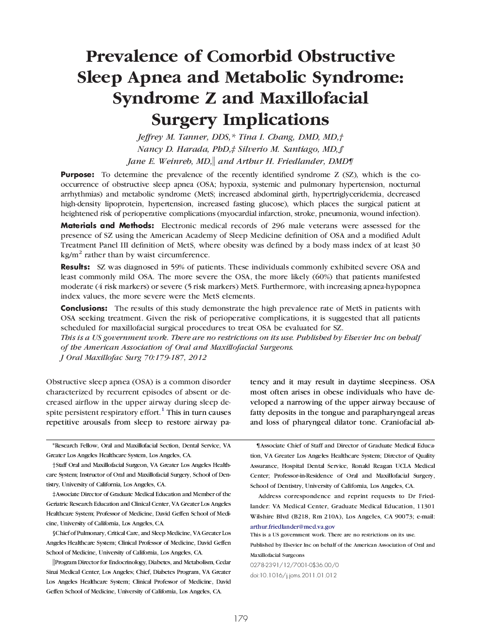 Prevalence of Comorbid Obstructive Sleep Apnea and Metabolic Syndrome: Syndrome Z and Maxillofacial Surgery Implications 