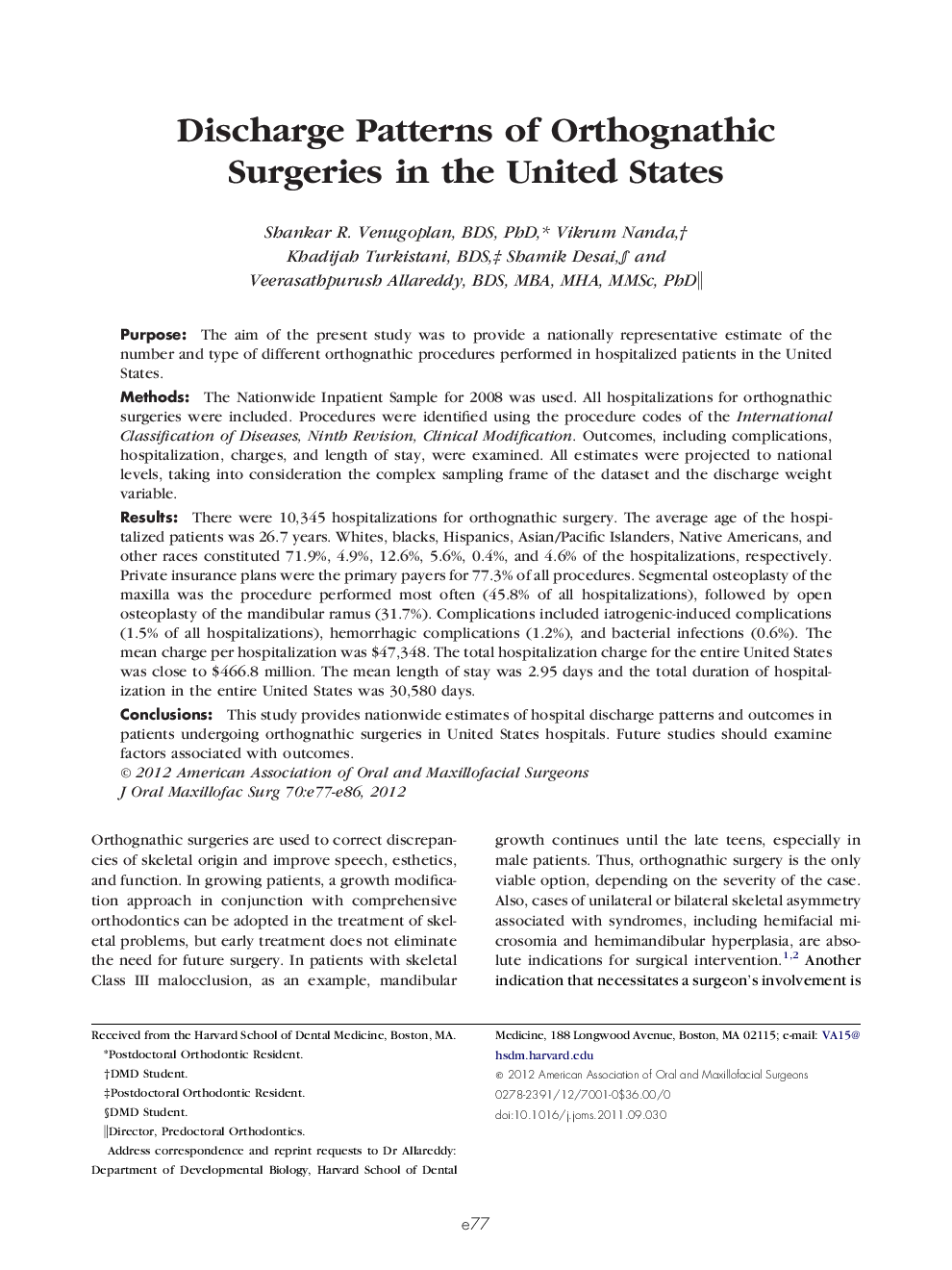 عکس صفحه اول مقاله: Discharge Patterns of Orthognathic Surgeries in the United States Discharge Patterns of Orthognathic Surgeries in the United States