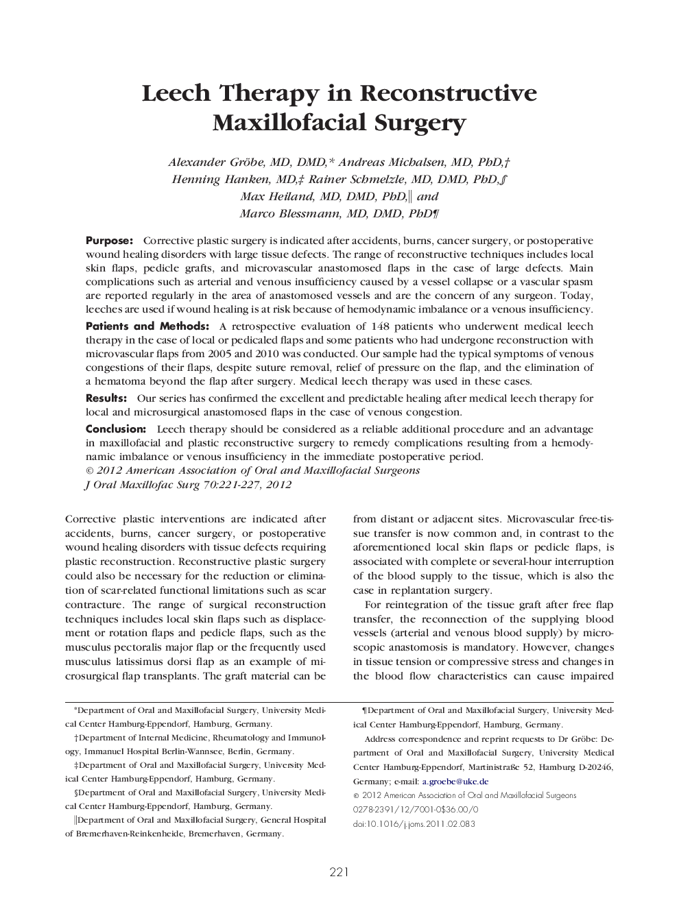 Leech Therapy in Reconstructive Maxillofacial Surgery