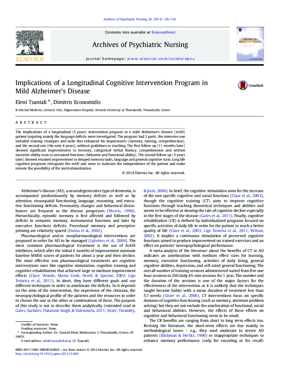 Implications of a Longitudinal Cognitive Intervention Program in Mild Alzheimer’s Disease 