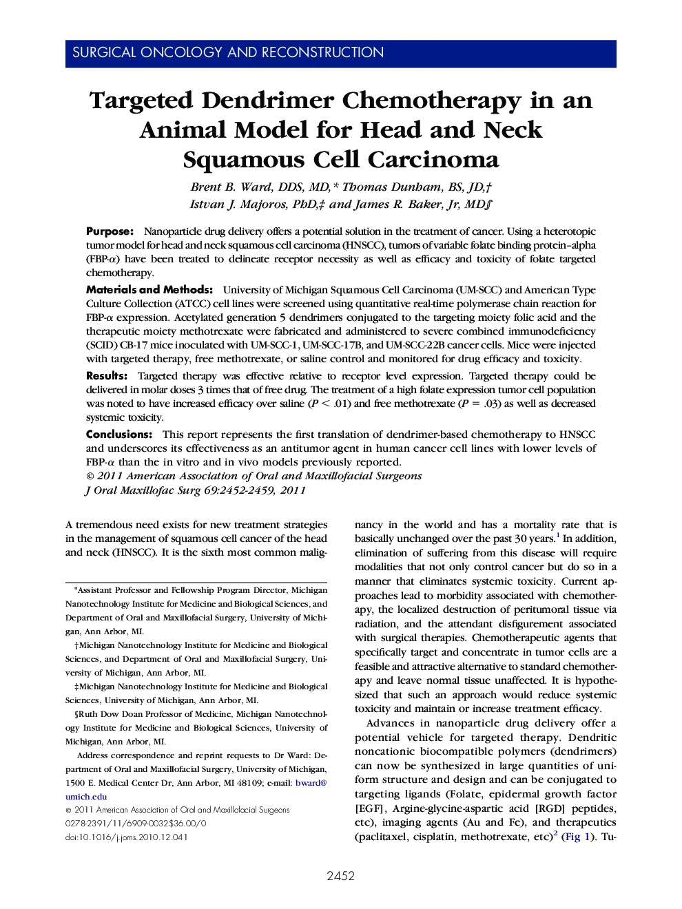 Targeted Dendrimer Chemotherapy in an Animal Model for Head and Neck Squamous Cell Carcinoma