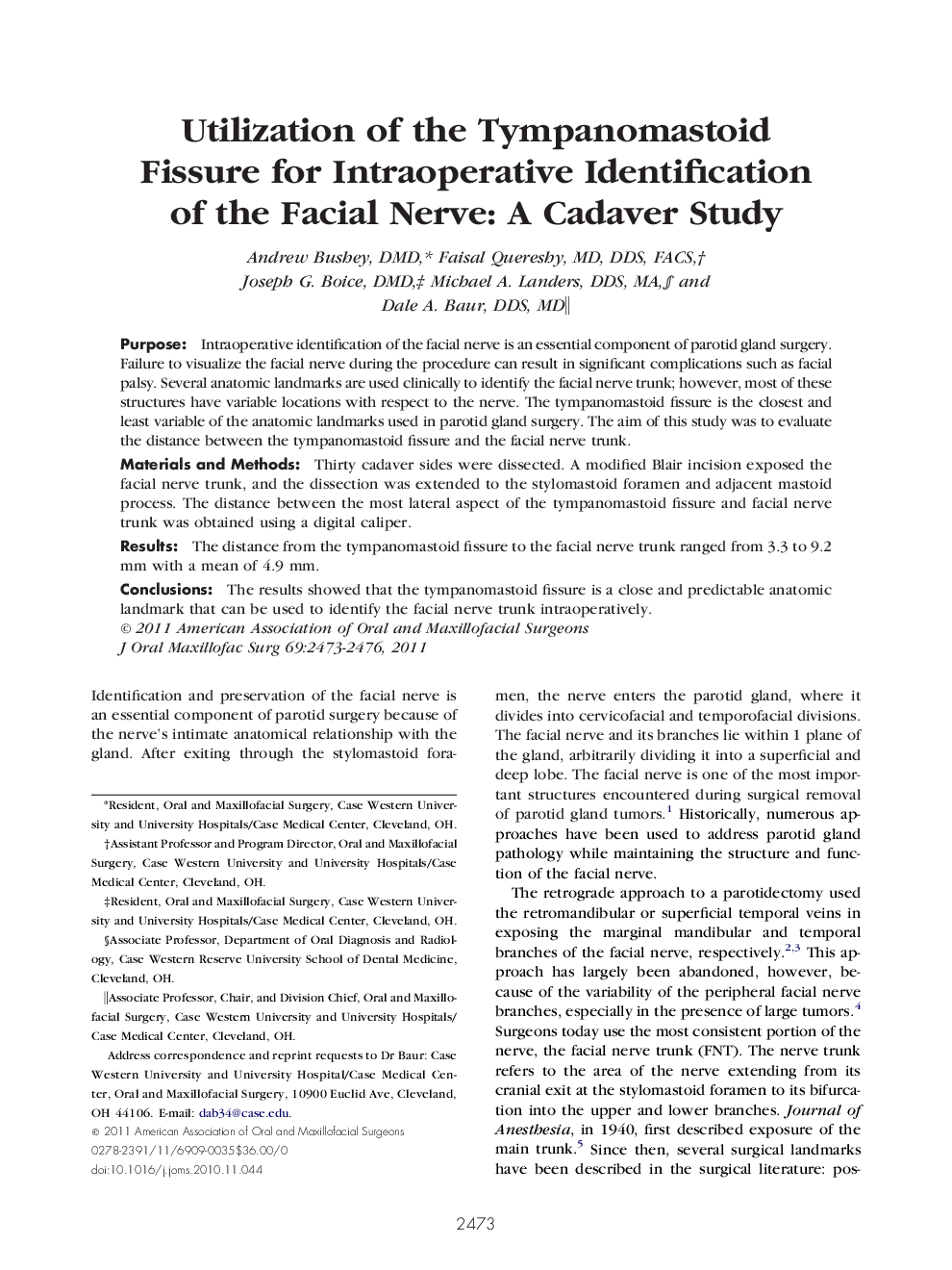 Utilization of the Tympanomastoid Fissure for Intraoperative Identification of the Facial Nerve: A Cadaver Study