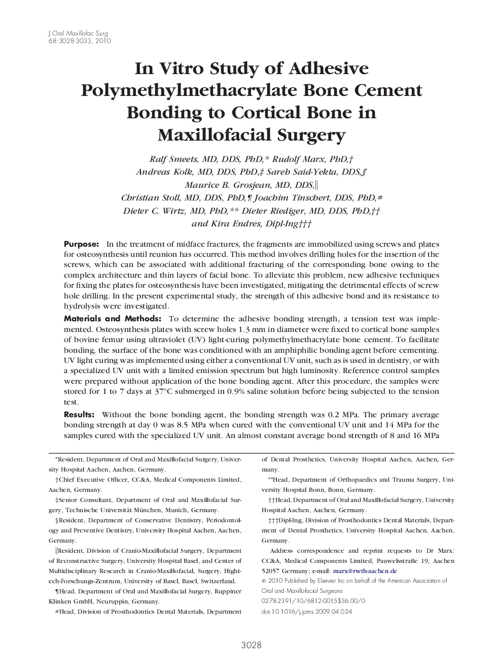 عکس صفحه اول مقاله: In Vitro Study of Adhesive Polymethylmethacrylate Bone Cement Bonding to Cortical Bone in Maxillofacial Surgery In Vitro Study of Adhesive Polymethylmethacrylate Bone Cement Bonding to Cortical Bone in Maxillofacial Surgery